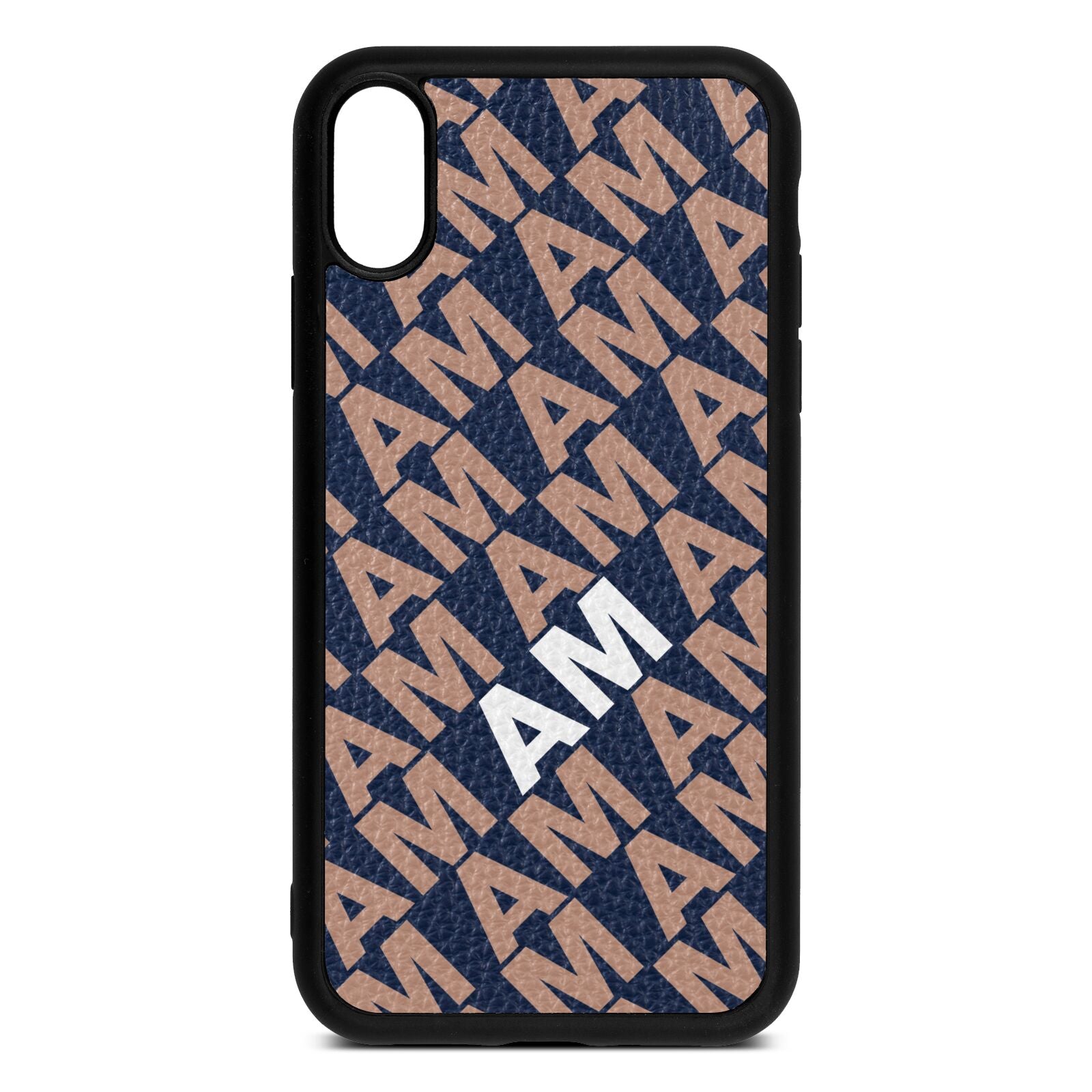 Personalised Diagonal Bold Initials Navy Blue Pebble Leather iPhone Xr Case