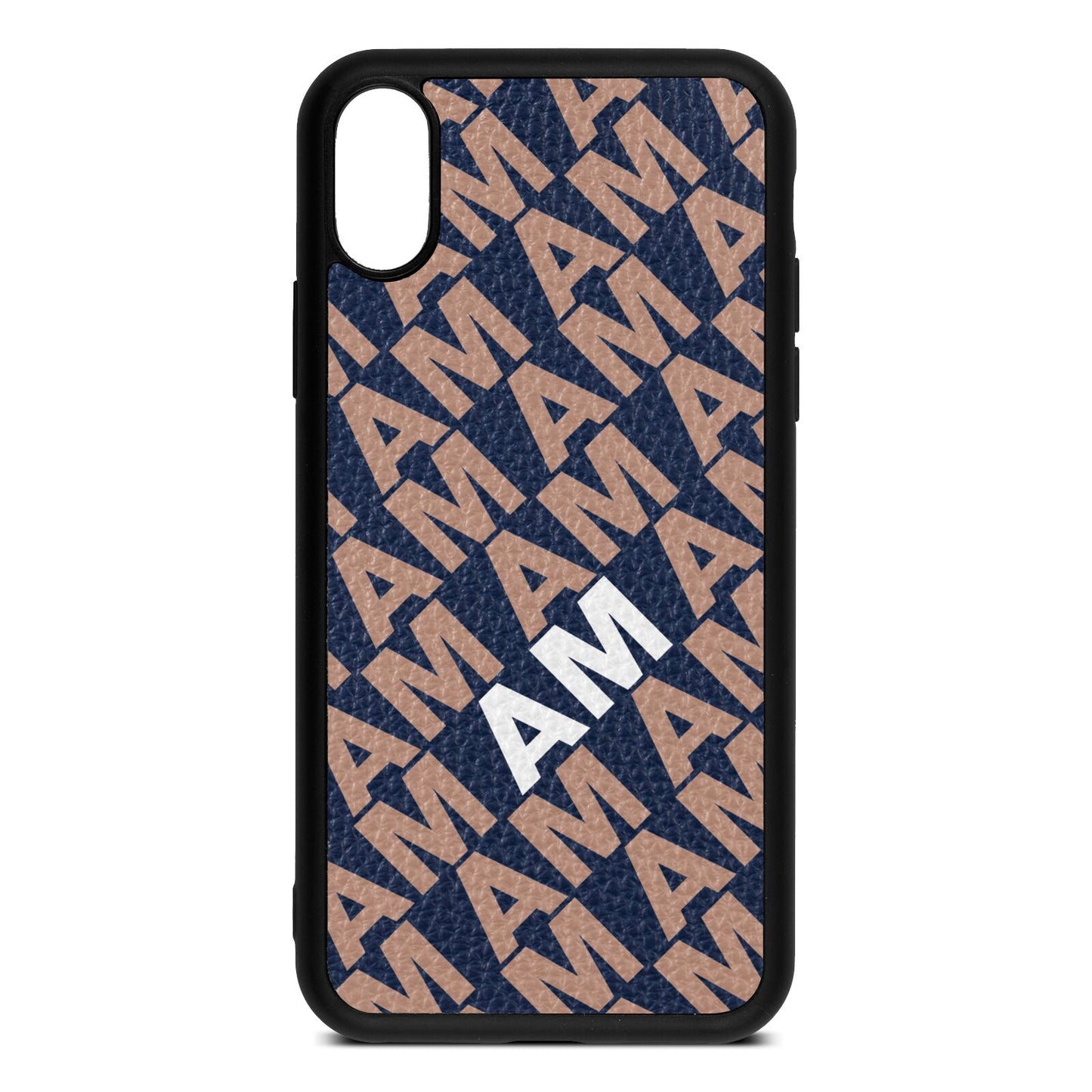 Personalised Diagonal Bold Initials Navy Blue Pebble Leather iPhone Xs Case