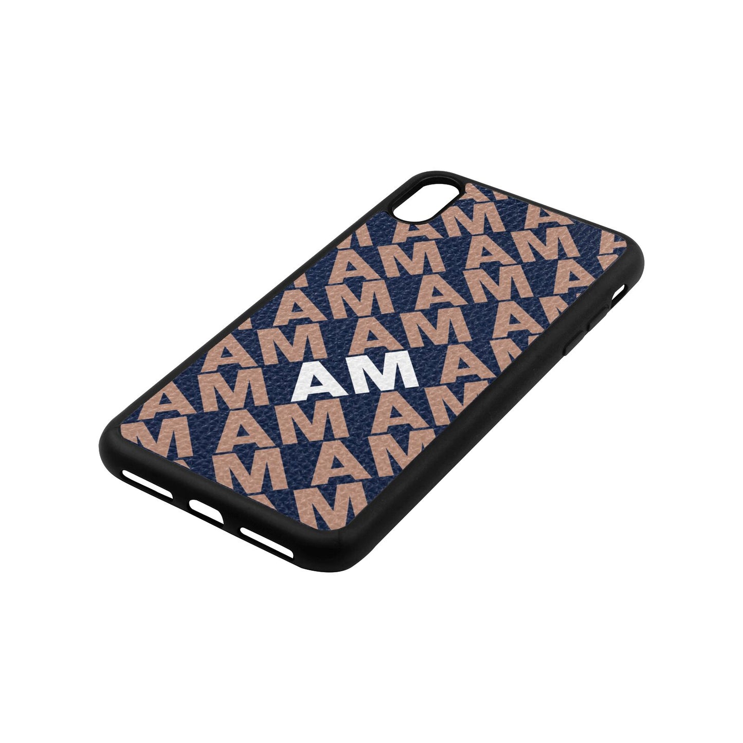 Personalised Diagonal Bold Initials Navy Blue Pebble Leather iPhone Xs Max Case Side Image
