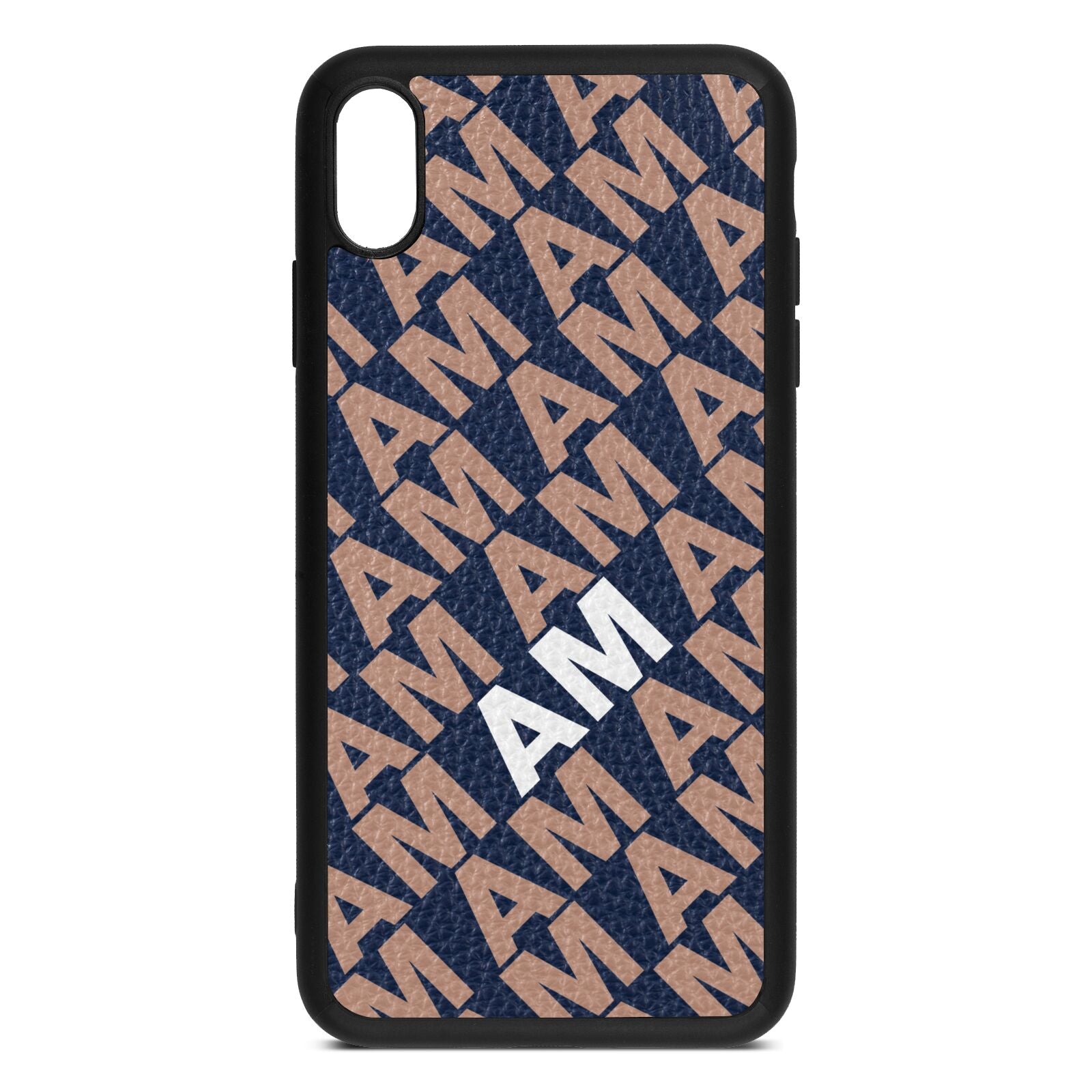 Personalised Diagonal Bold Initials Navy Blue Pebble Leather iPhone Xs Max Case