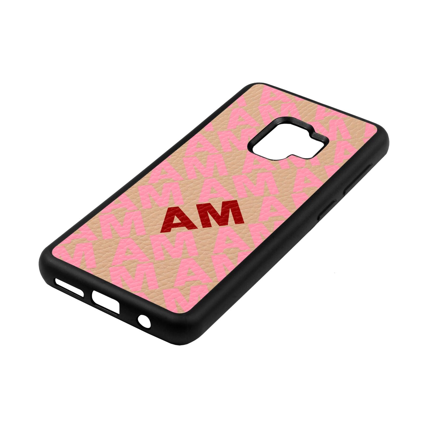 Personalised Diagonal Bold Initials Nude Pebble Leather Samsung S9 Case Side Angle