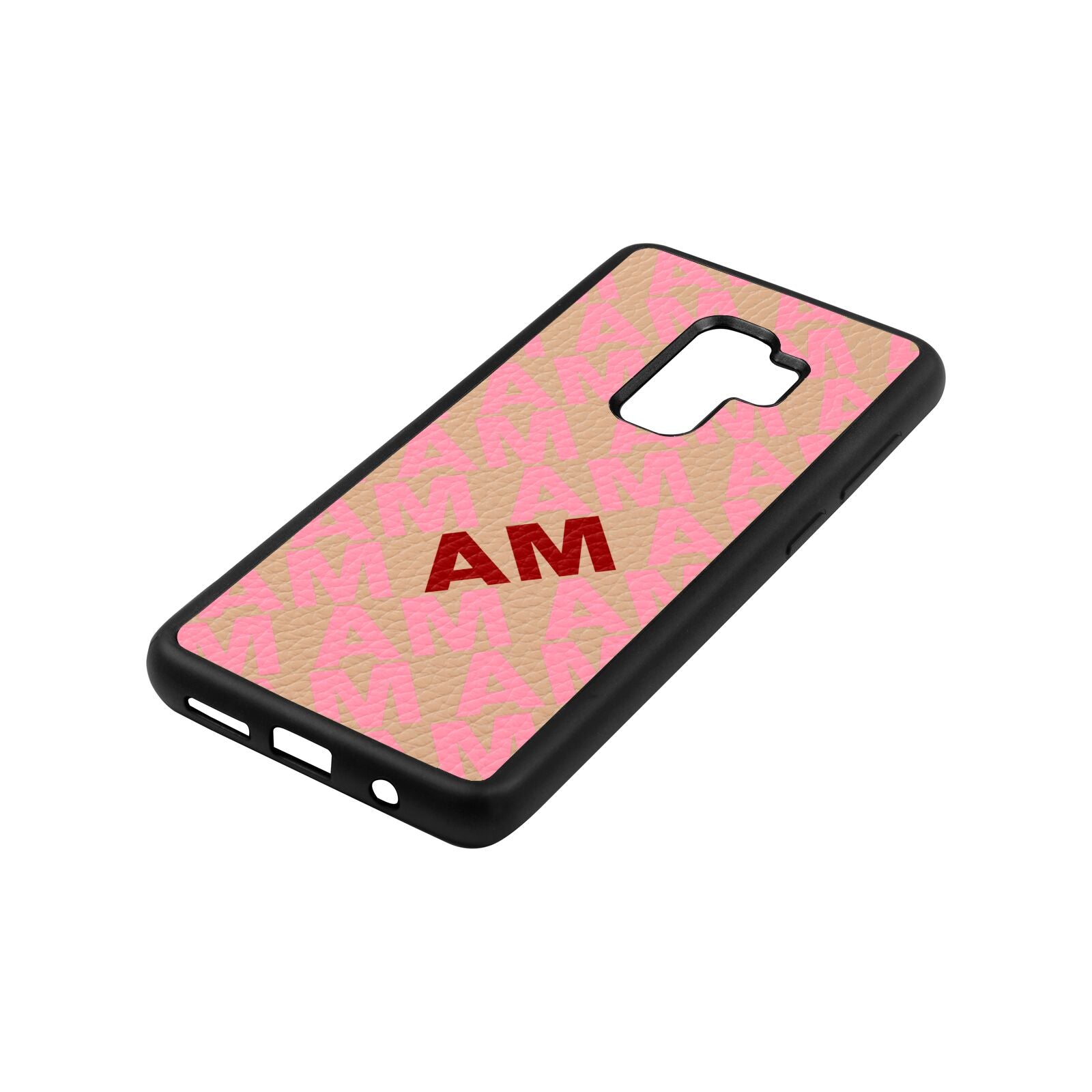 Personalised Diagonal Bold Initials Nude Pebble Leather Samsung S9 Plus Case Side Angle