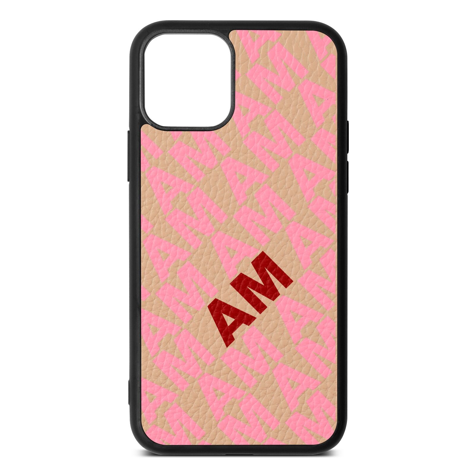 Personalised Diagonal Bold Initials Nude Pebble Leather iPhone 11 Case