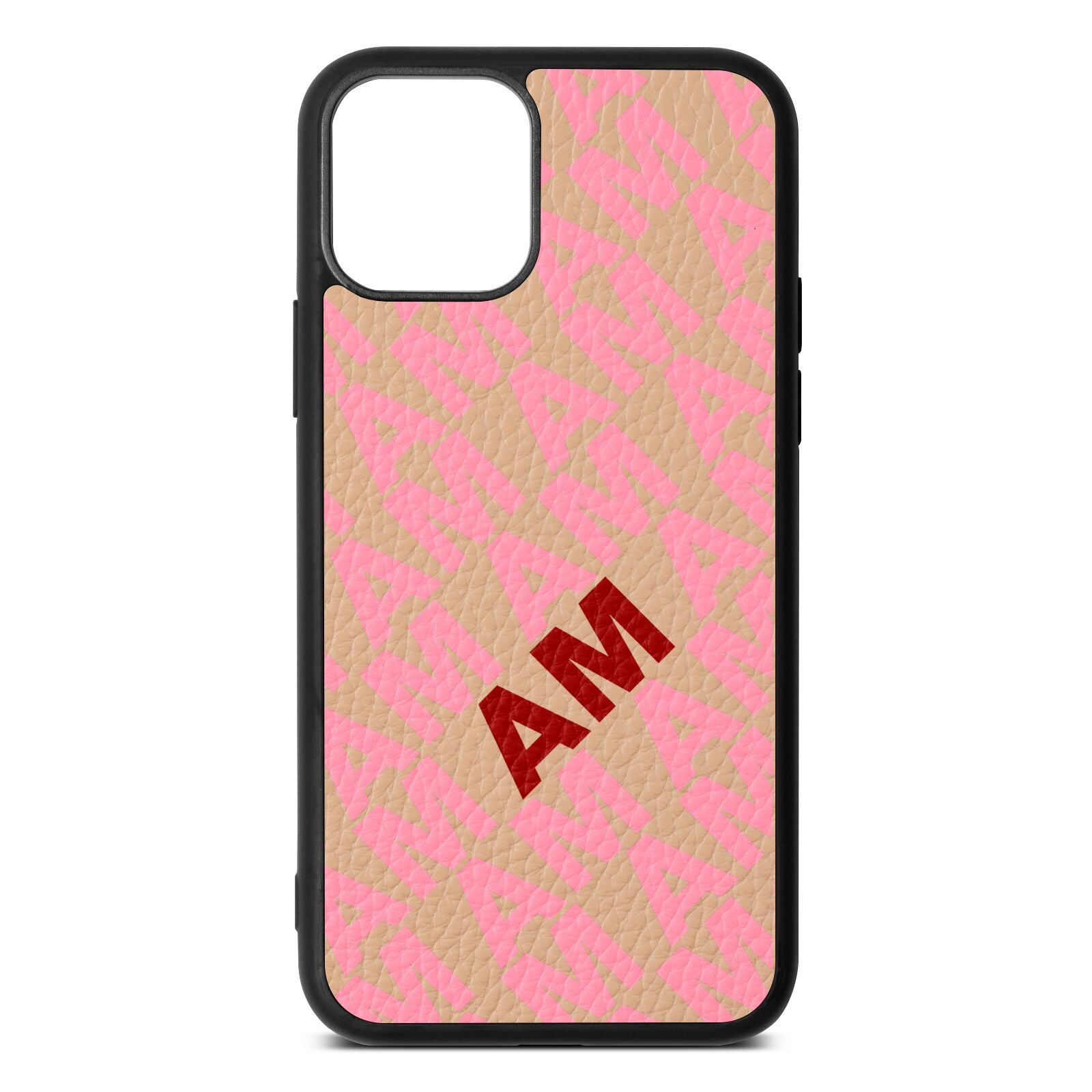 Personalised Diagonal Bold Initials Nude Pebble Leather iPhone 11 Pro Case