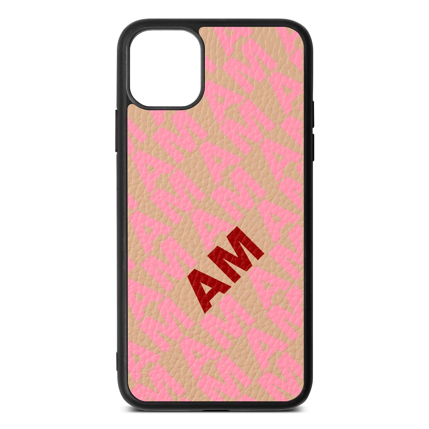 Personalised Diagonal Bold Initials Nude Pebble Leather iPhone 11 Pro Max Case