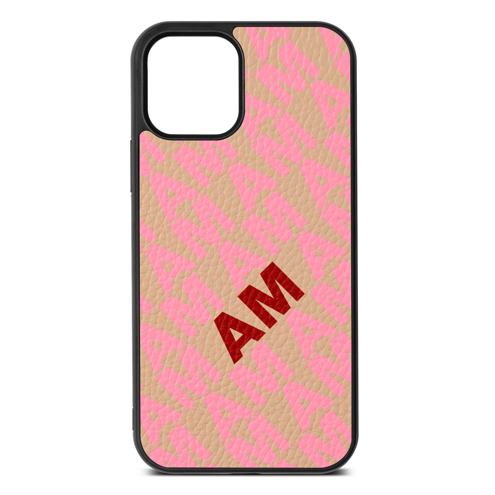 Personalised Diagonal Bold Initials Nude Pebble Leather iPhone 12 Case
