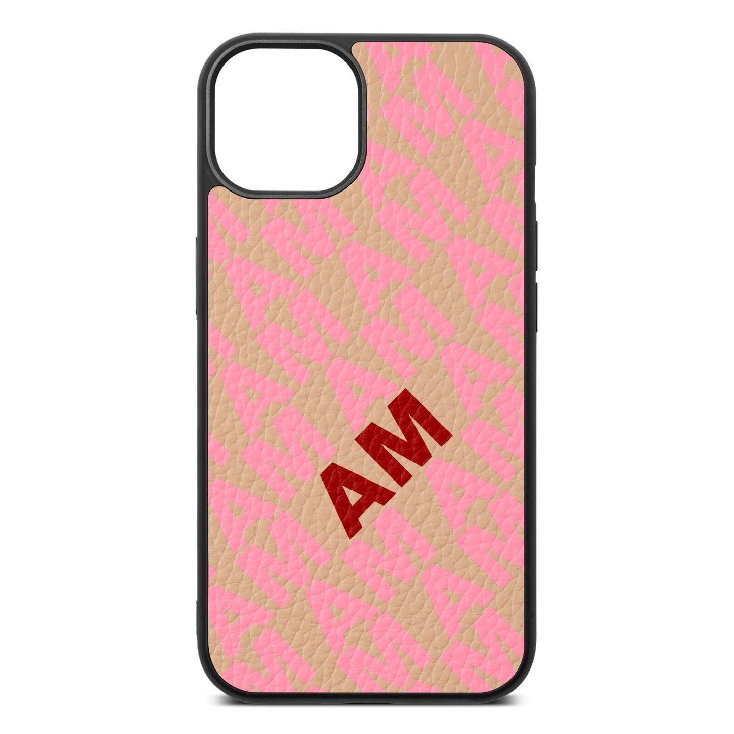 Personalised Diagonal Bold Initials Nude Pebble Leather iPhone 13 Case