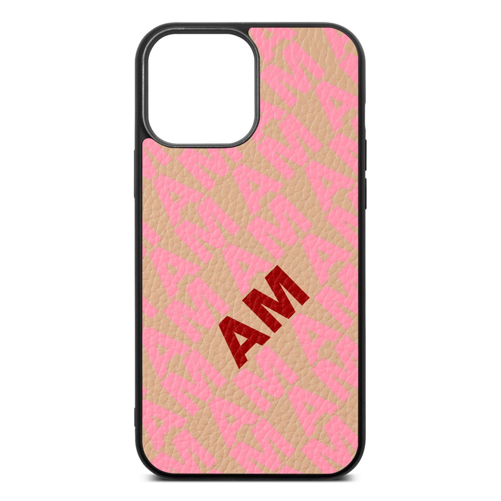 Personalised Diagonal Bold Initials Nude Pebble Leather iPhone 13 Pro Max Case