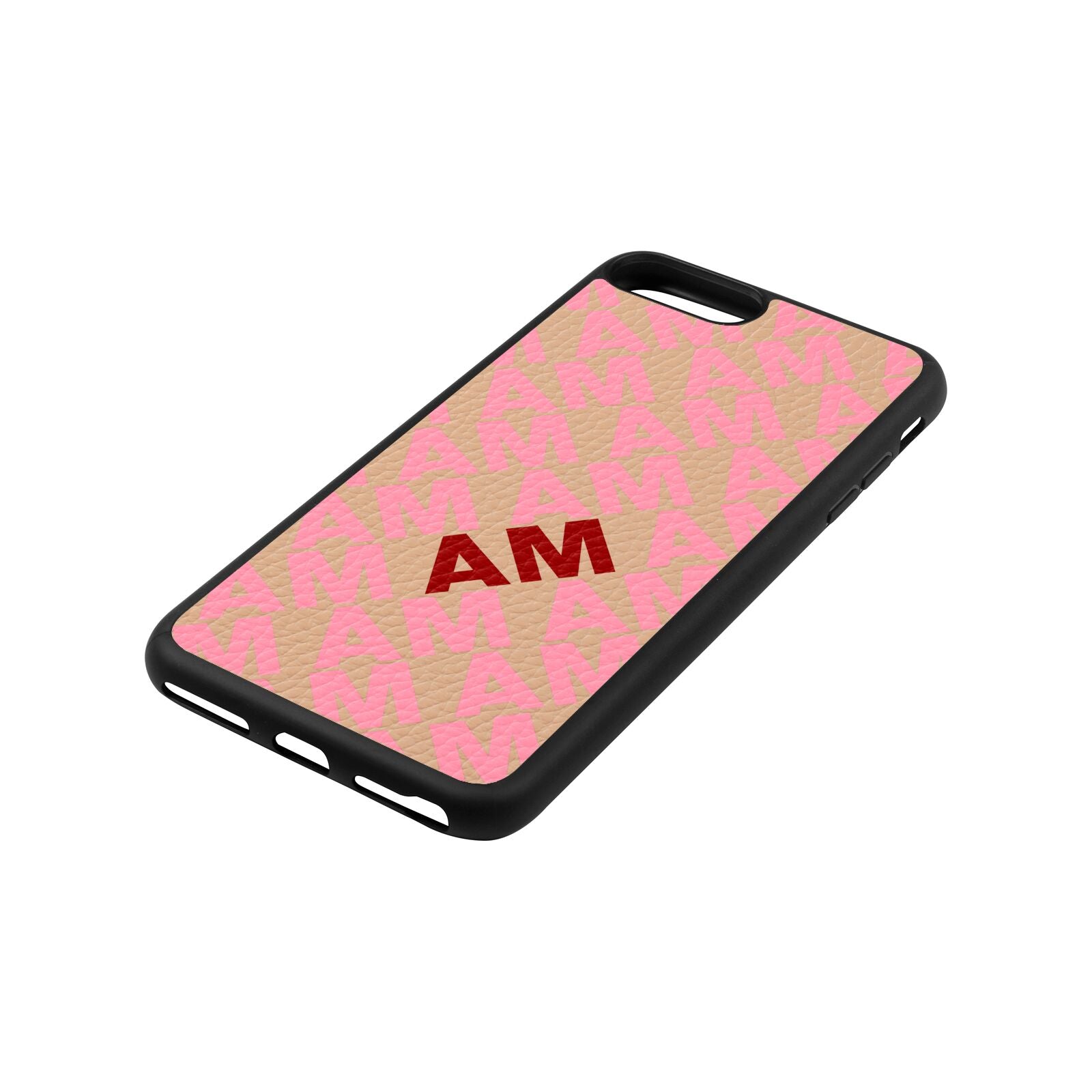 Personalised Diagonal Bold Initials Nude Pebble Leather iPhone 8 Plus Case Side Angle