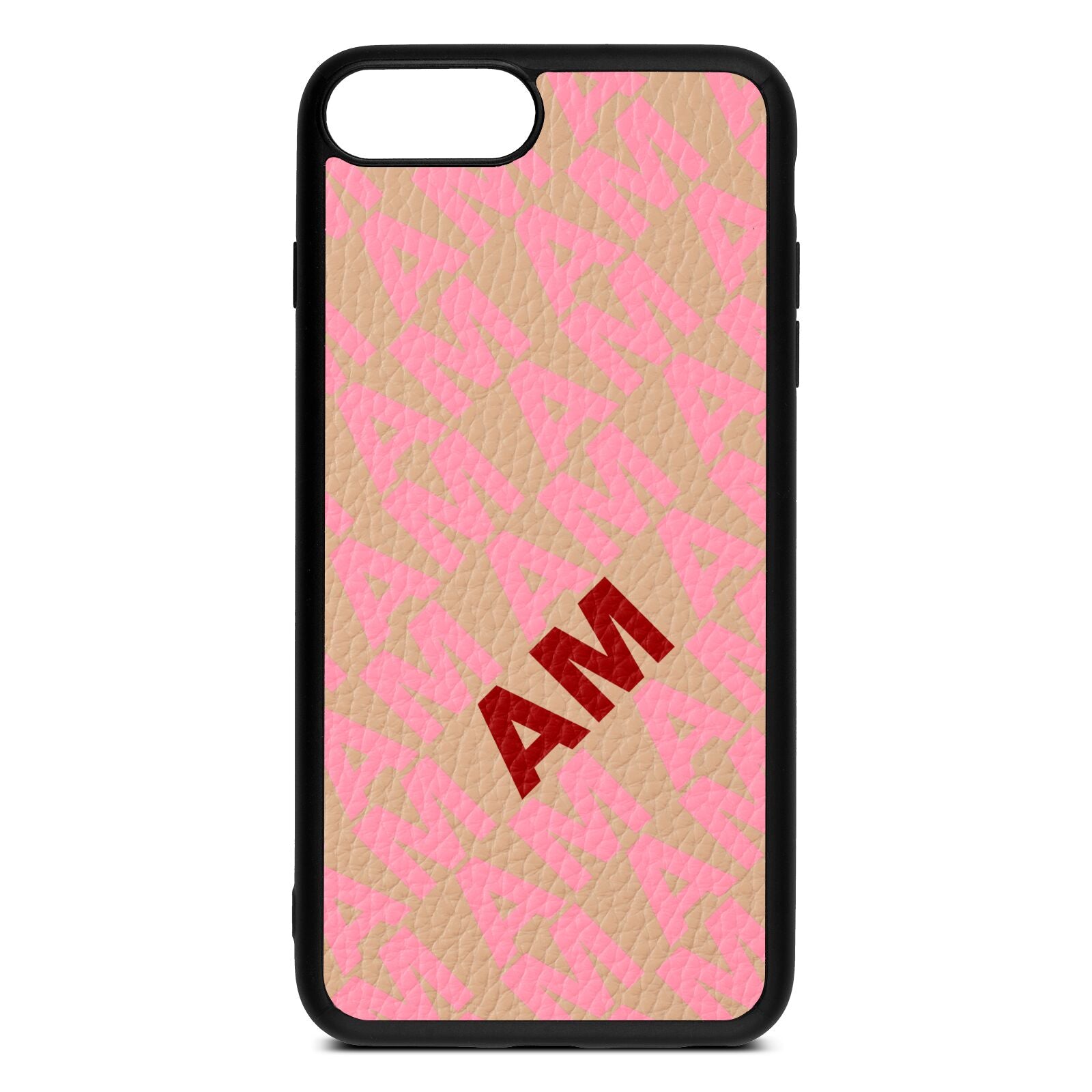 Personalised Diagonal Bold Initials Nude Pebble Leather iPhone 8 Plus Case