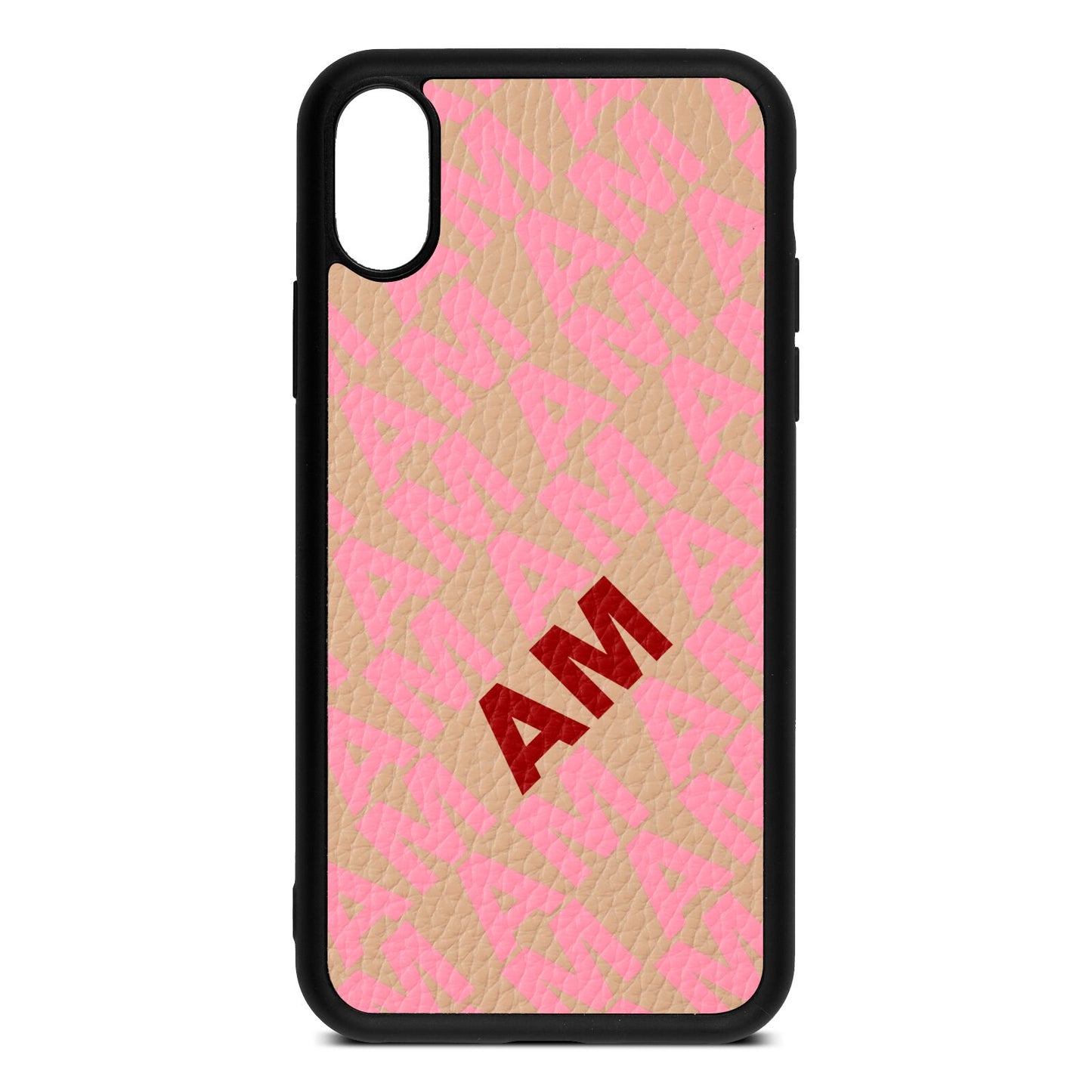 Personalised Diagonal Bold Initials Nude Pebble Leather iPhone Xs Case