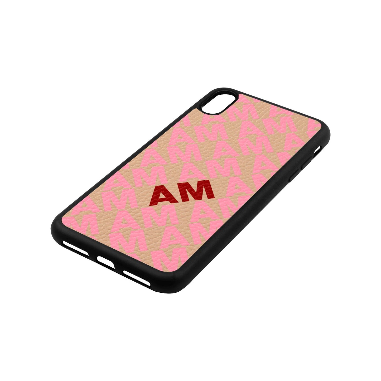 Personalised Diagonal Bold Initials Nude Pebble Leather iPhone Xs Max Case Side Angle