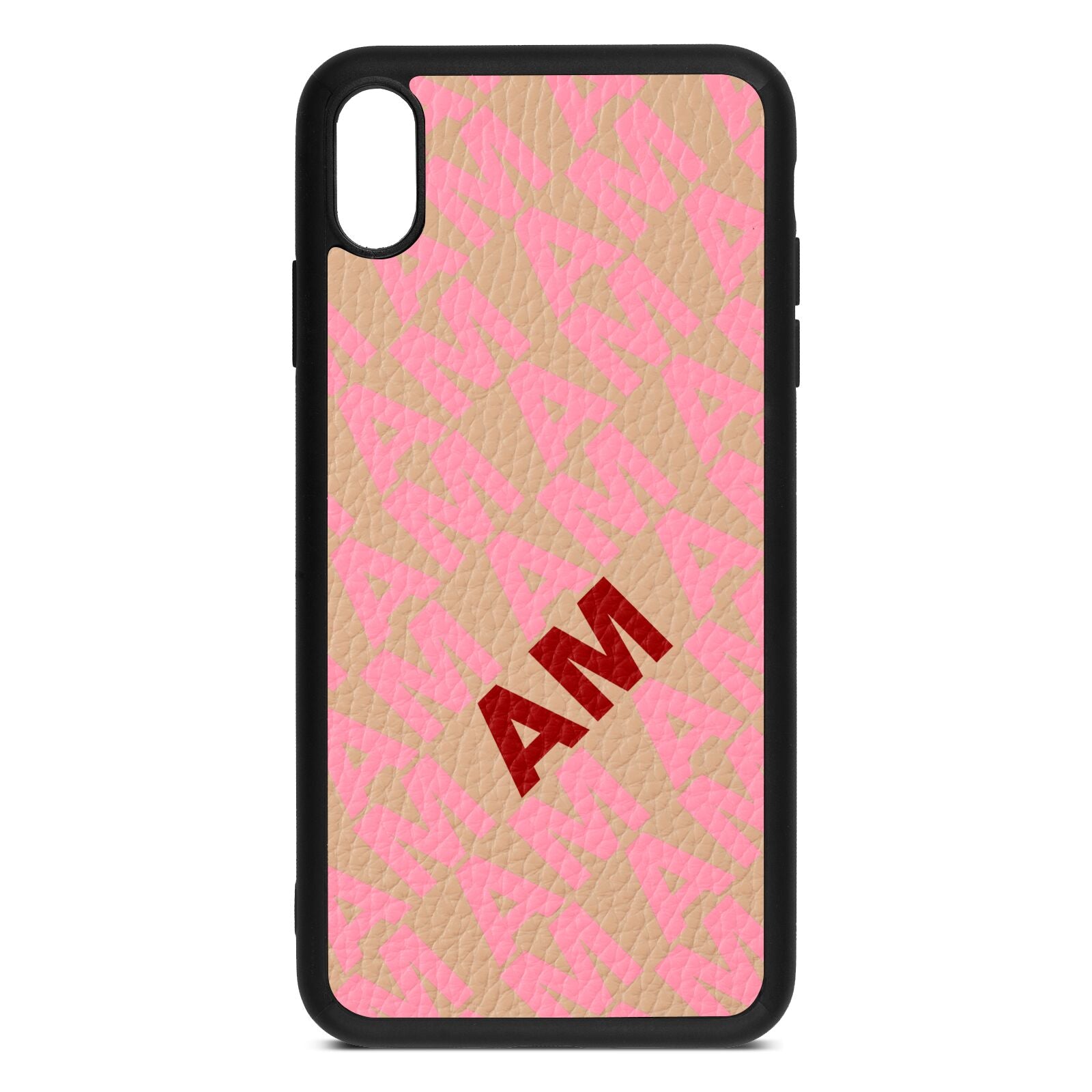 Personalised Diagonal Bold Initials Nude Pebble Leather iPhone Xs Max Case