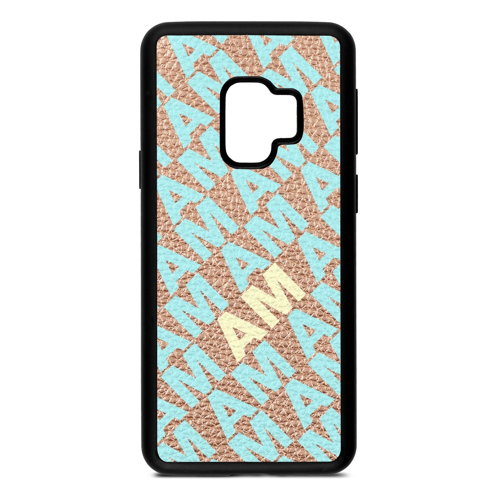 Personalised Diagonal Bold Initials Rose Gold Pebble Leather Samsung S9 Case
