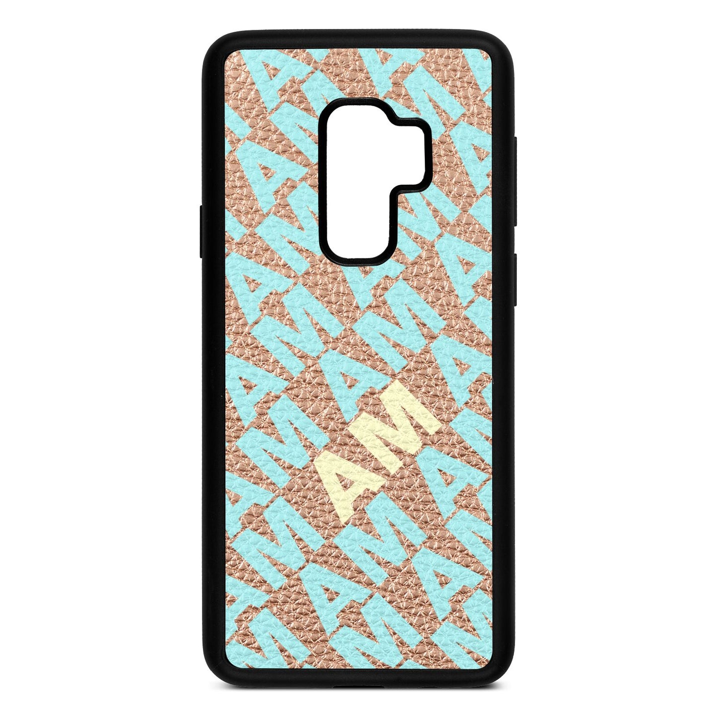 Personalised Diagonal Bold Initials Rose Gold Pebble Leather Samsung S9 Plus Case