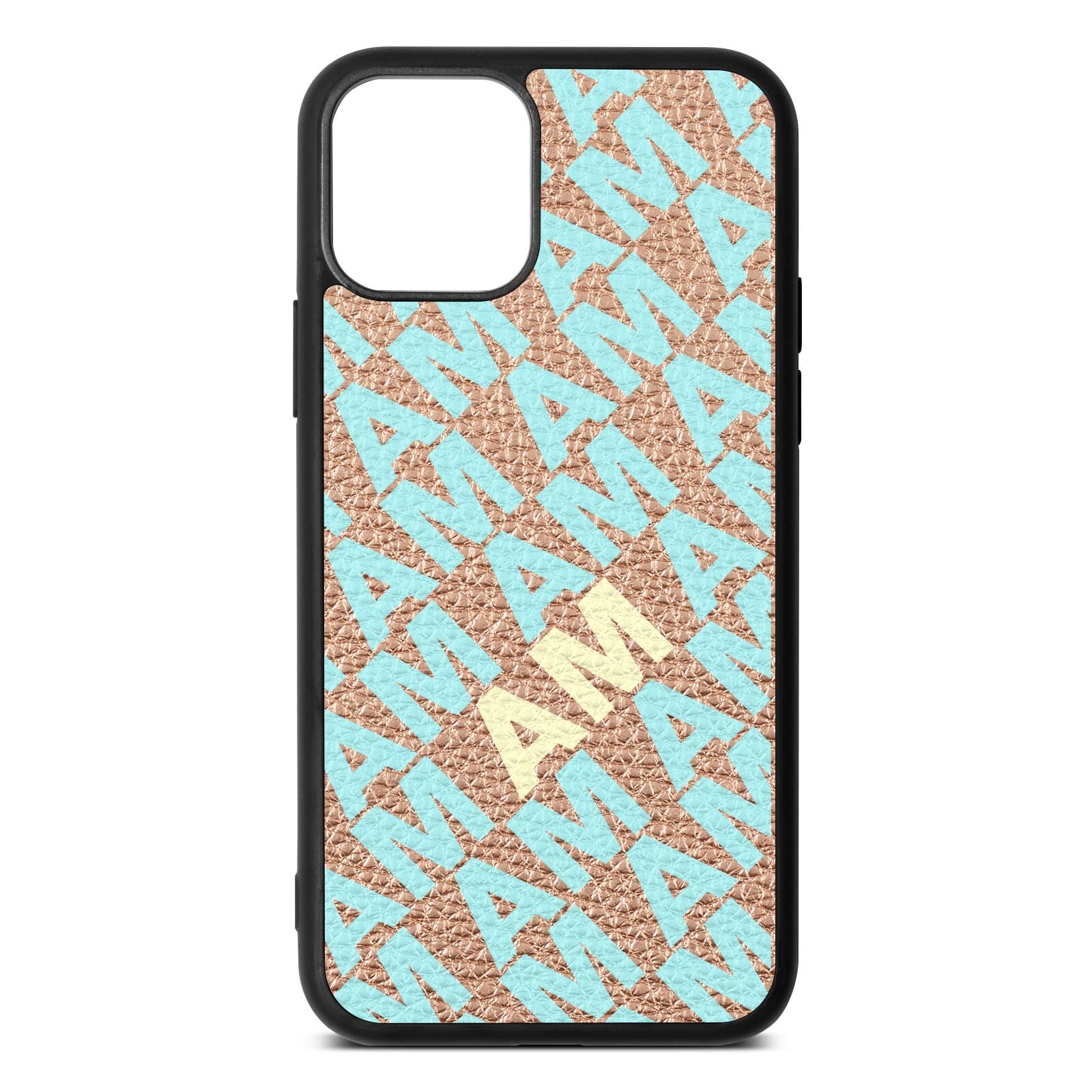 Personalised Diagonal Bold Initials Rose Gold Pebble Leather iPhone 11 Case