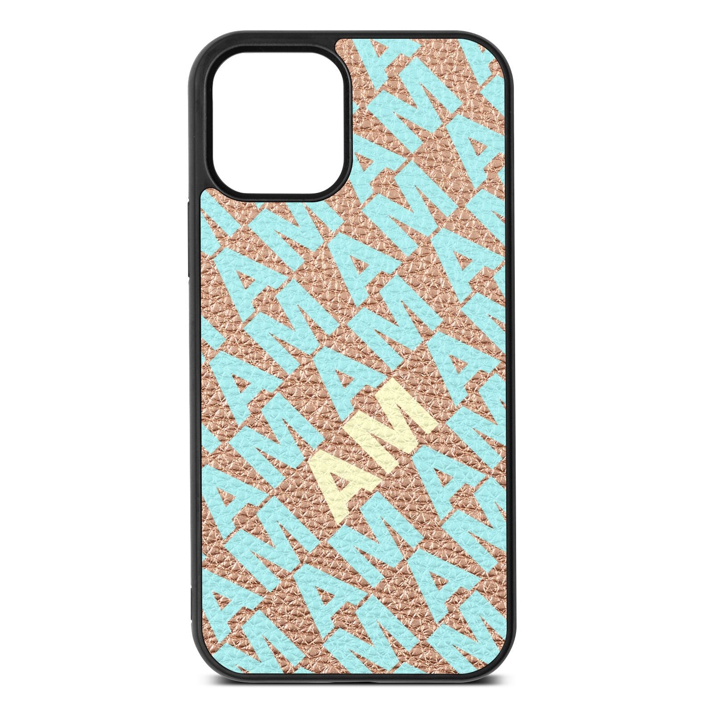 Personalised Diagonal Bold Initials Rose Gold Pebble Leather iPhone 12 Case