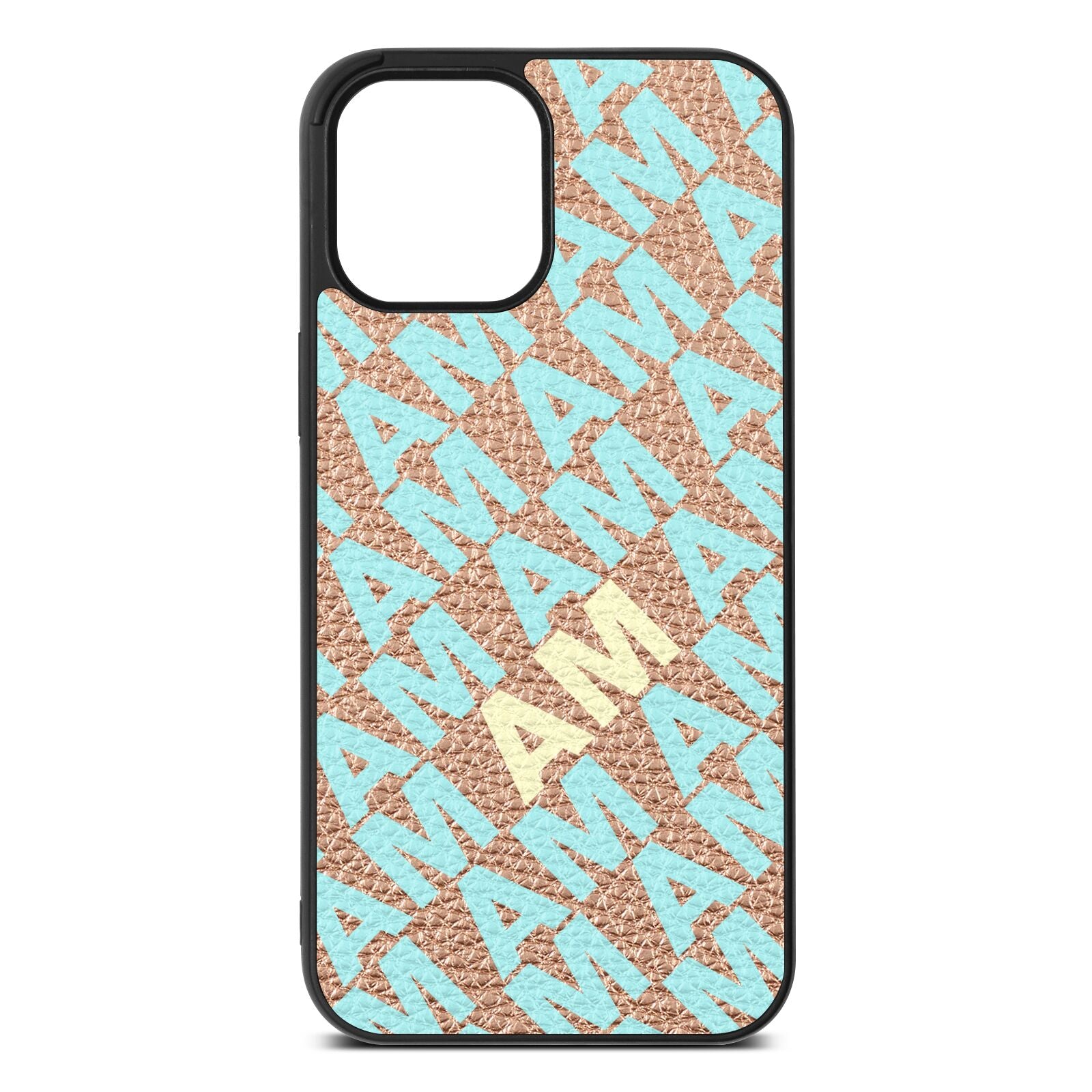 Personalised Diagonal Bold Initials Rose Gold Pebble Leather iPhone 12 Pro Max Case