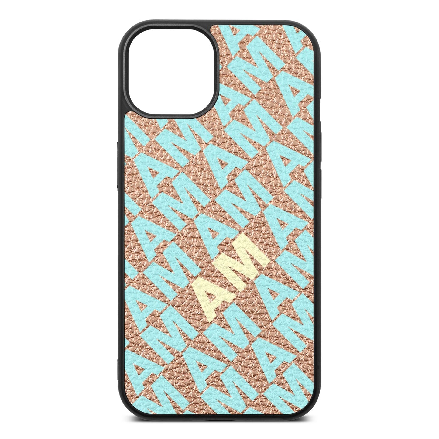 Personalised Diagonal Bold Initials Rose Gold Pebble Leather iPhone 13 Case
