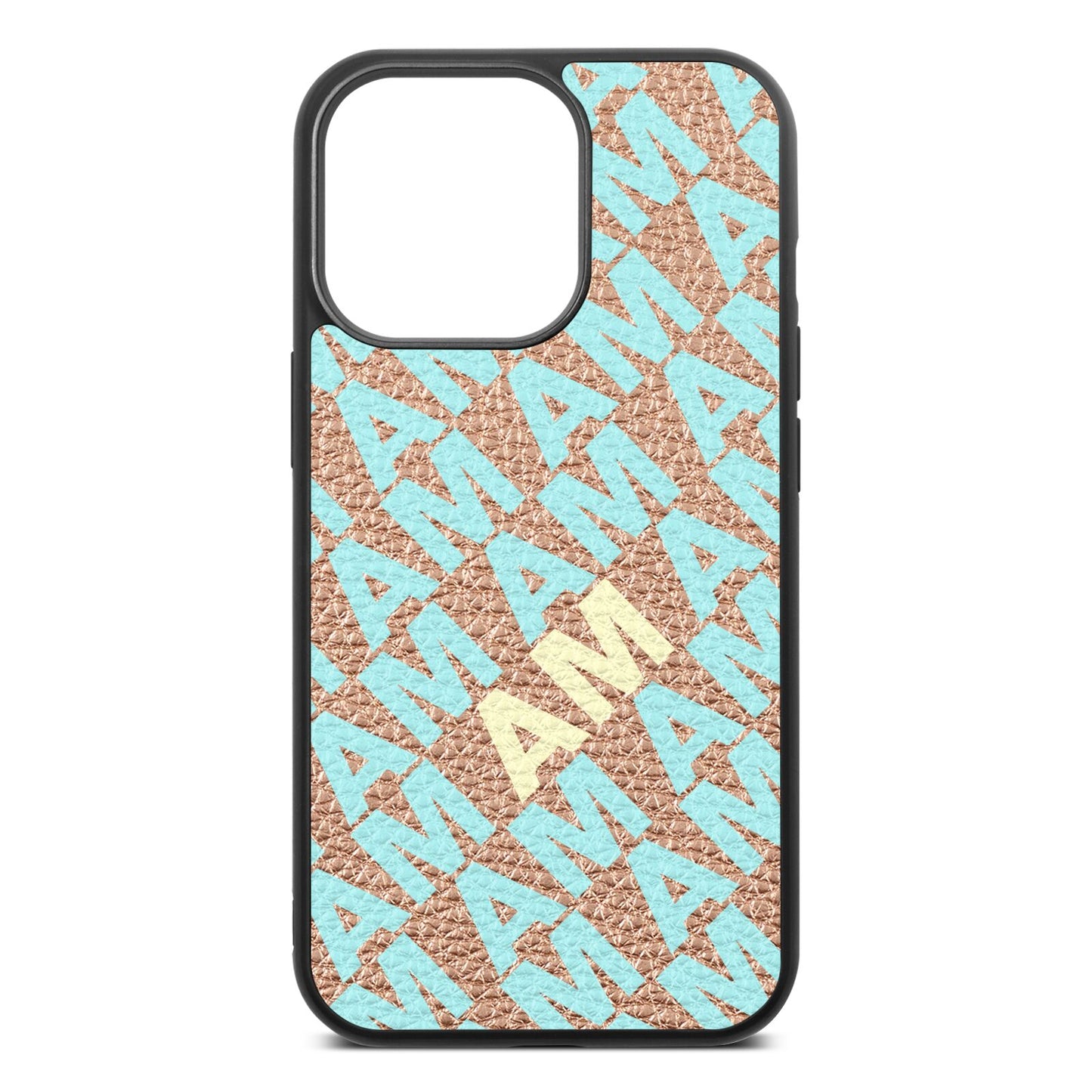 Personalised Diagonal Bold Initials Rose Gold Pebble Leather iPhone 13 Pro Case