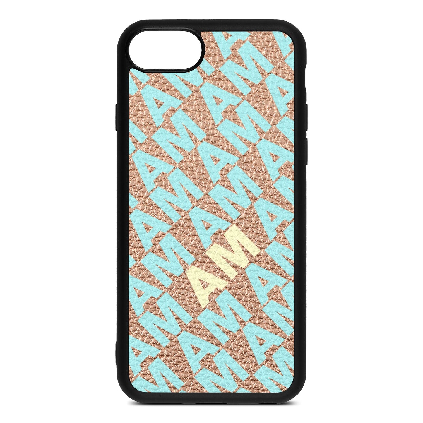 Personalised Diagonal Bold Initials Rose Gold Pebble Leather iPhone 8 Case