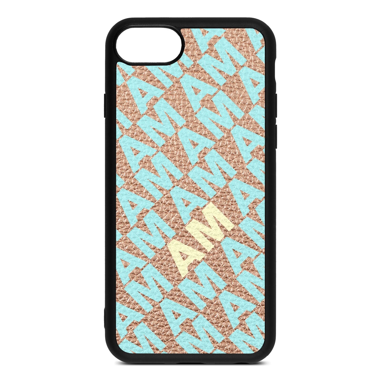 Personalised Diagonal Bold Initials Rose Gold Pebble Leather iPhone 8 Case