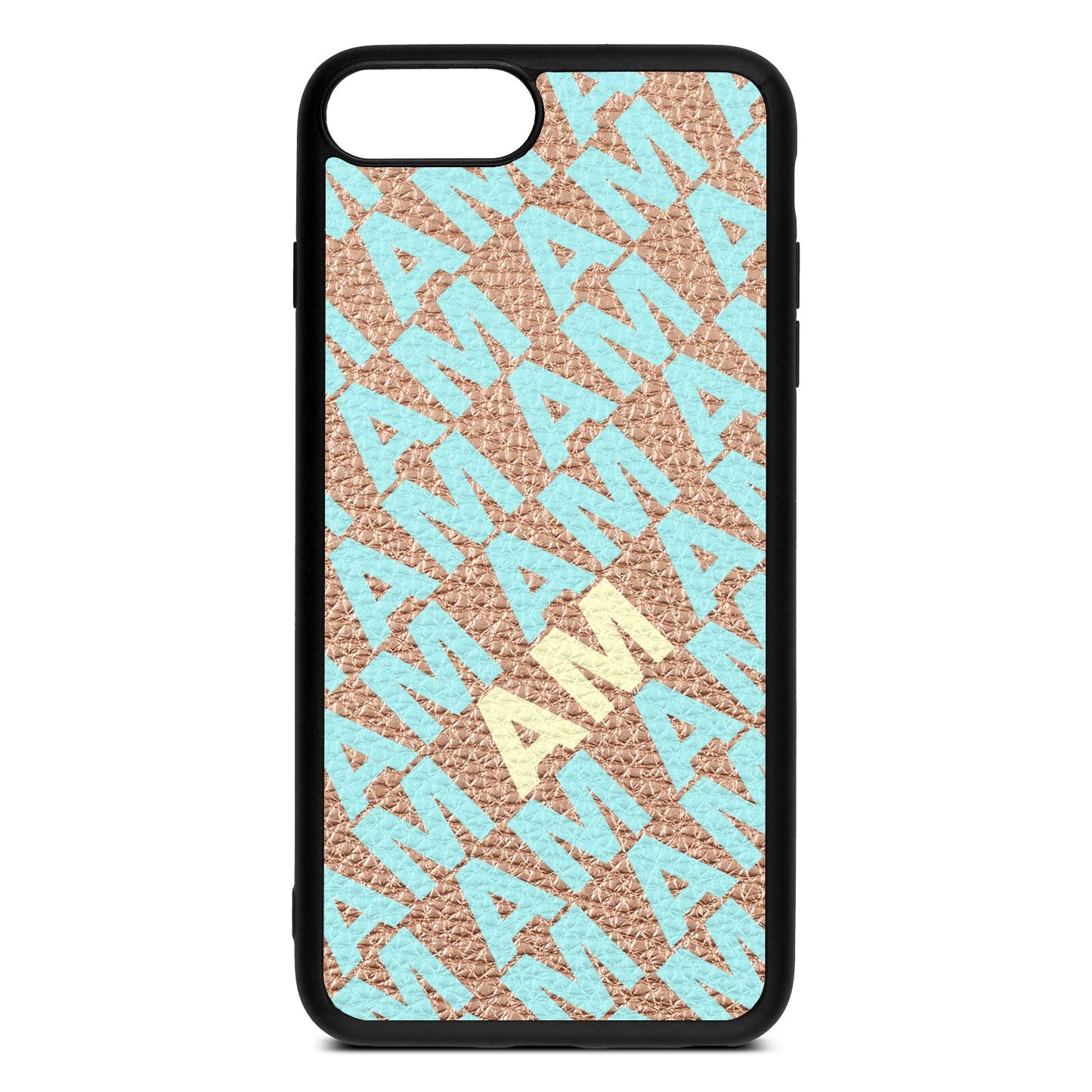 Personalised Diagonal Bold Initials Rose Gold Pebble Leather iPhone 8 Plus Case