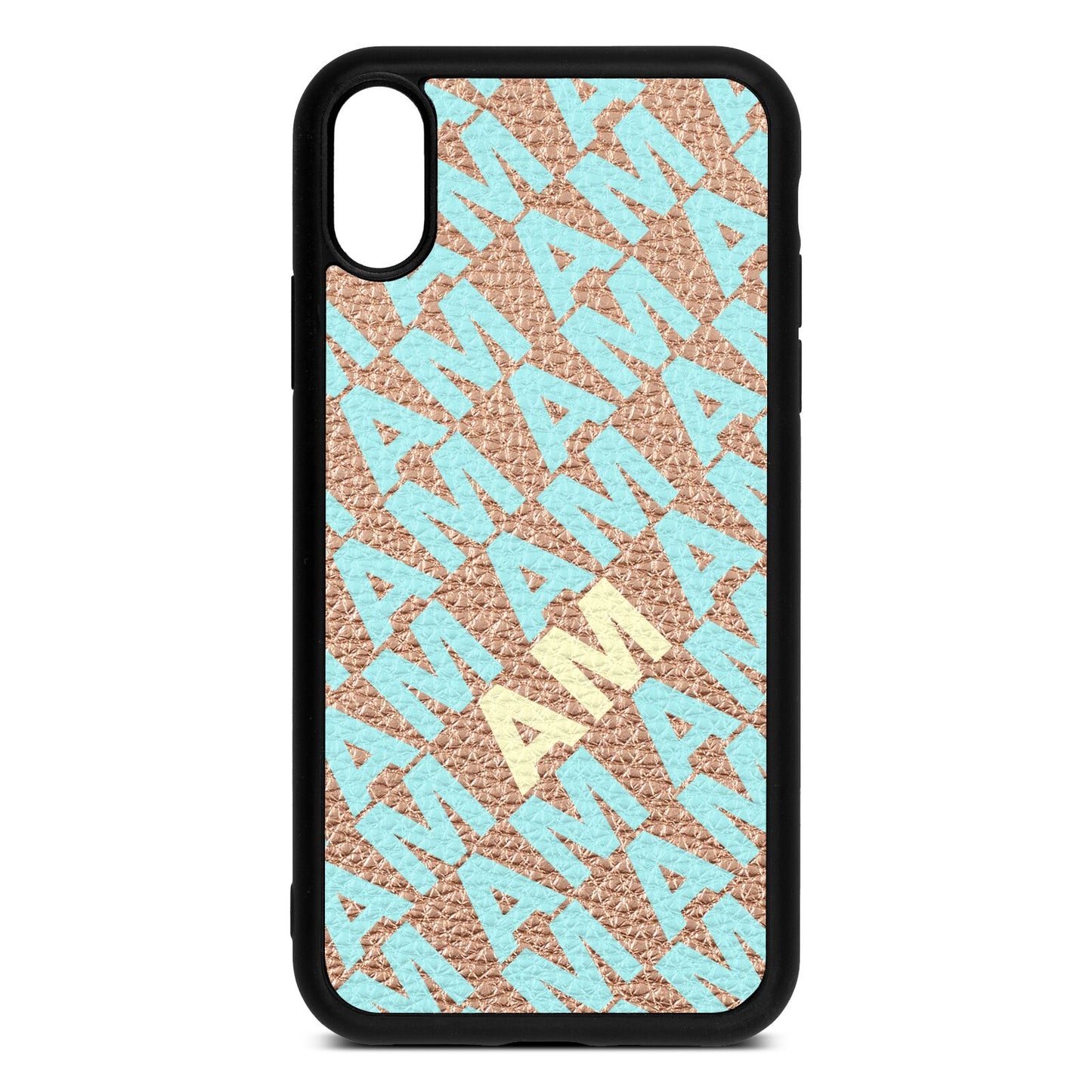 Personalised Diagonal Bold Initials Rose Gold Pebble Leather iPhone Xr Case