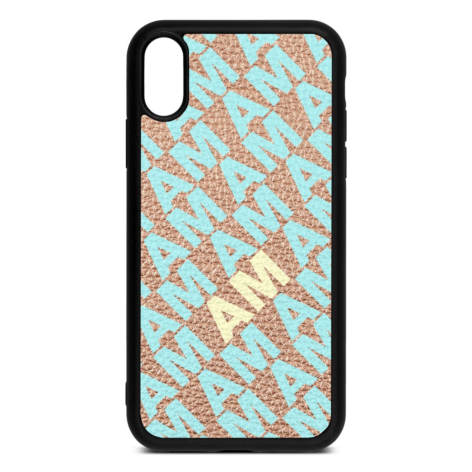 Personalised Diagonal Bold Initials Rose Gold Pebble Leather iPhone Xr Case