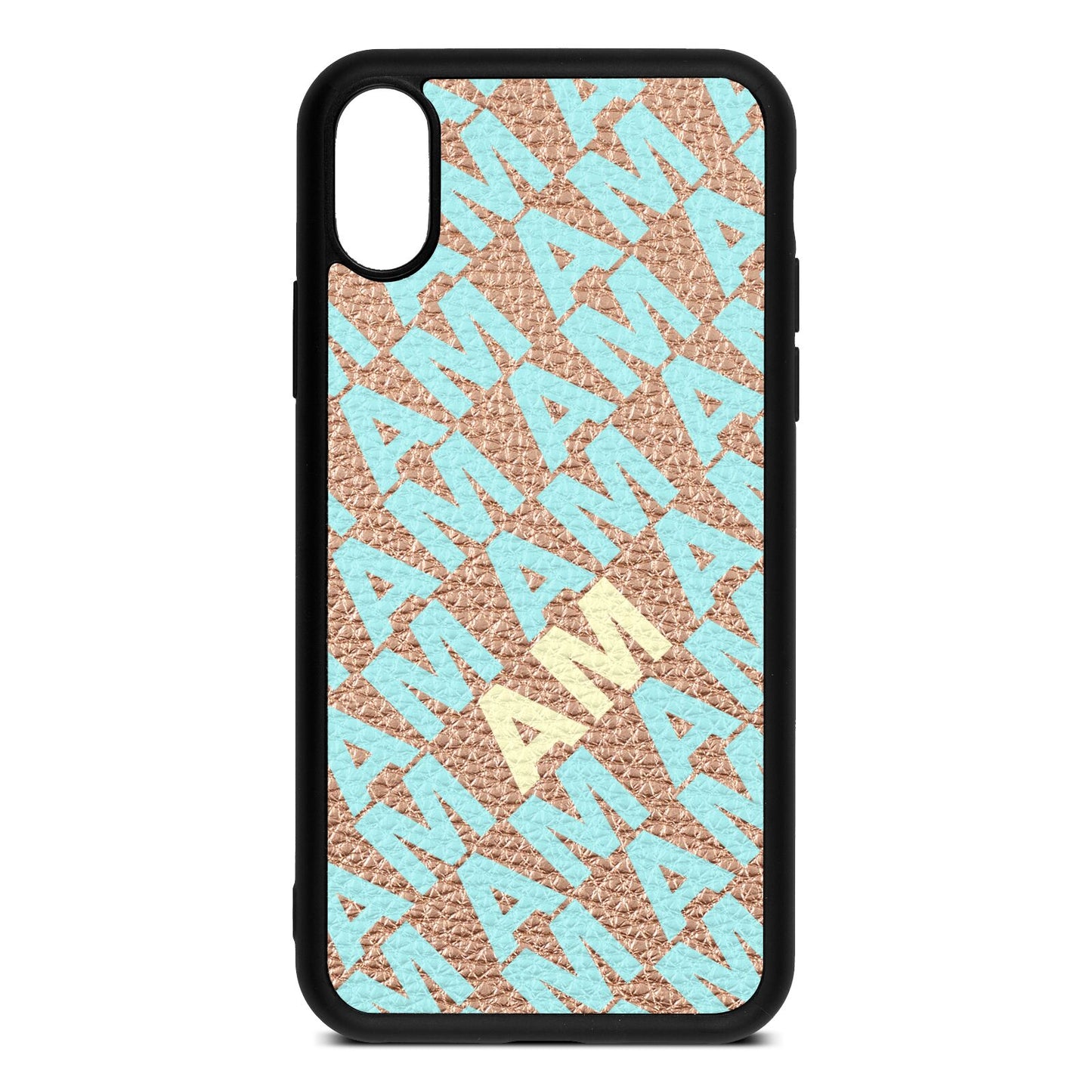 Personalised Diagonal Bold Initials Rose Gold Pebble Leather iPhone Xs Case