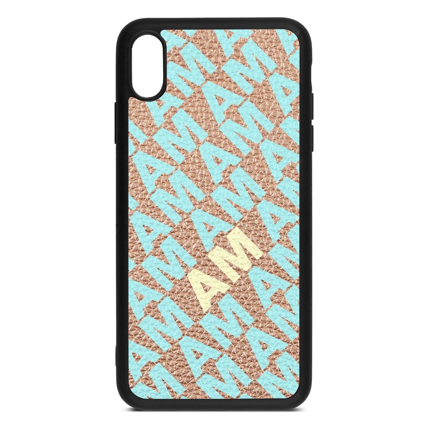 Personalised Diagonal Bold Initials Rose Gold Pebble Leather iPhone Xs Max Case