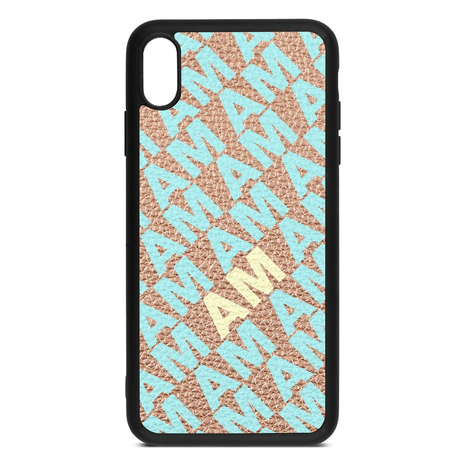 Personalised Diagonal Bold Initials Rose Gold Pebble Leather iPhone Xs Max Case