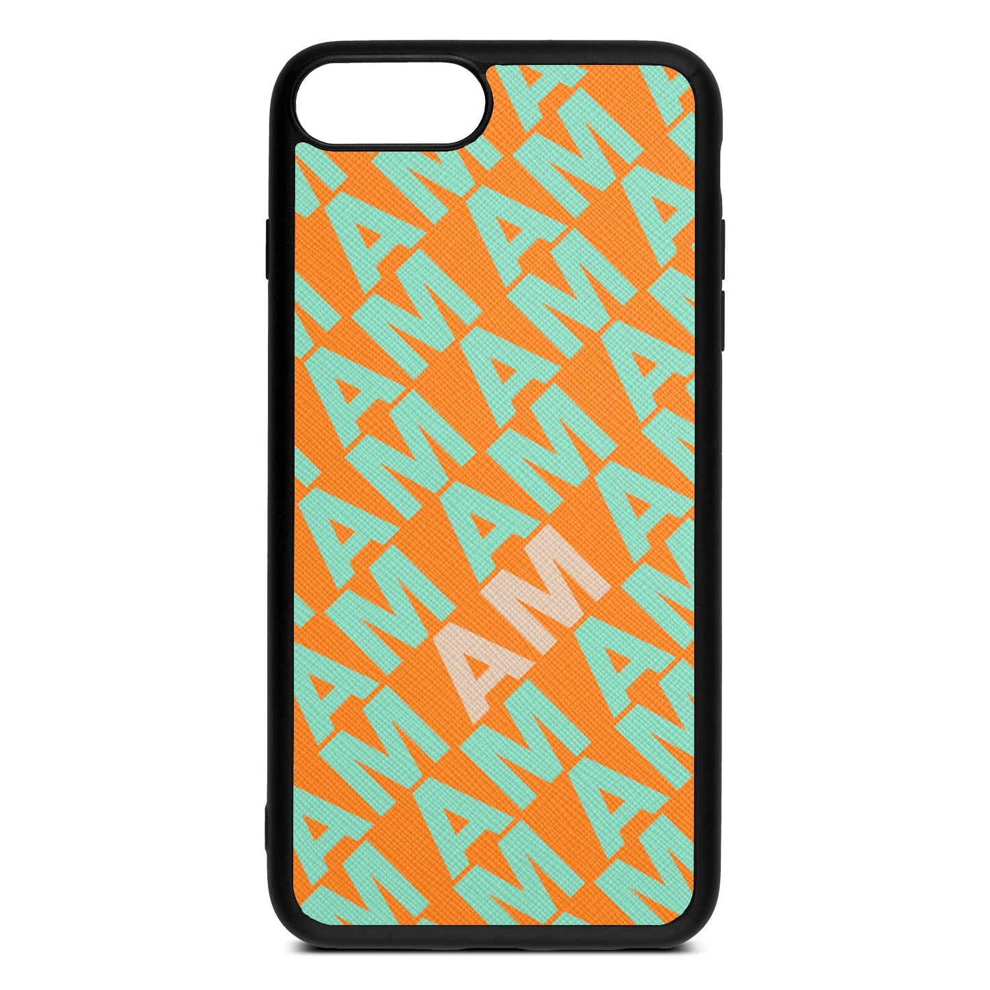 Personalised Diagonal Bold Initials Saffron Saffiano Leather iPhone 8 Plus Case