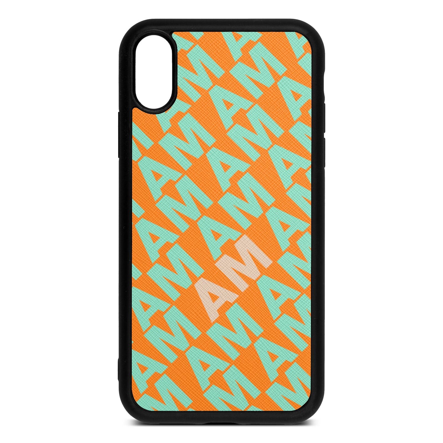 Personalised Diagonal Bold Initials Saffron Saffiano Leather iPhone Xr Case