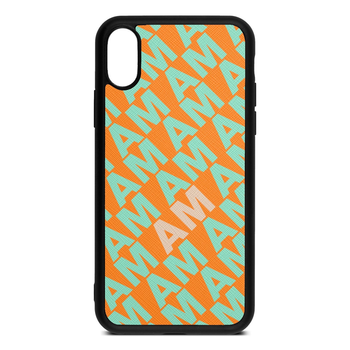 Personalised Diagonal Bold Initials Saffron Saffiano Leather iPhone Xs Case