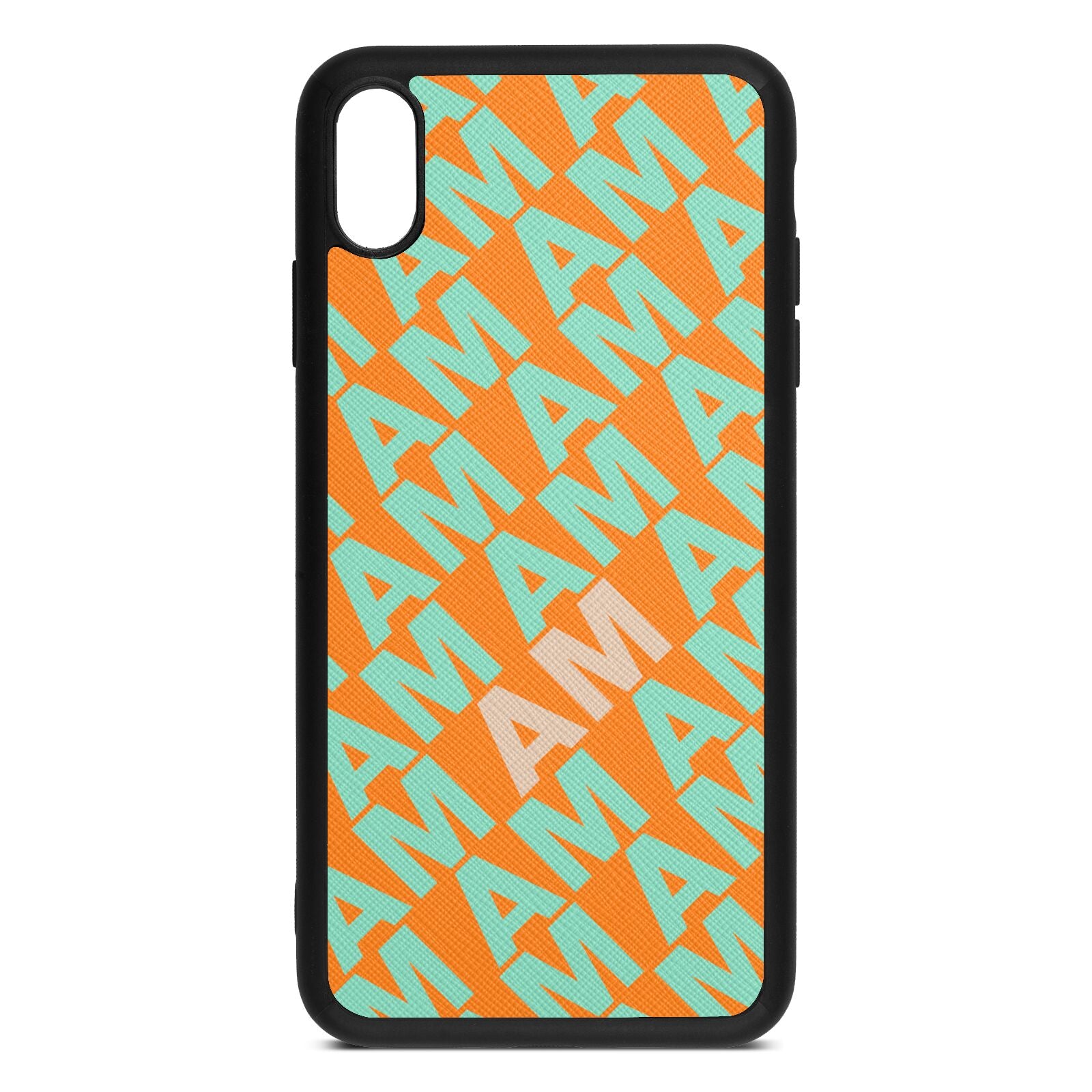 Personalised Diagonal Bold Initials Saffron Saffiano Leather iPhone Xs Max Case