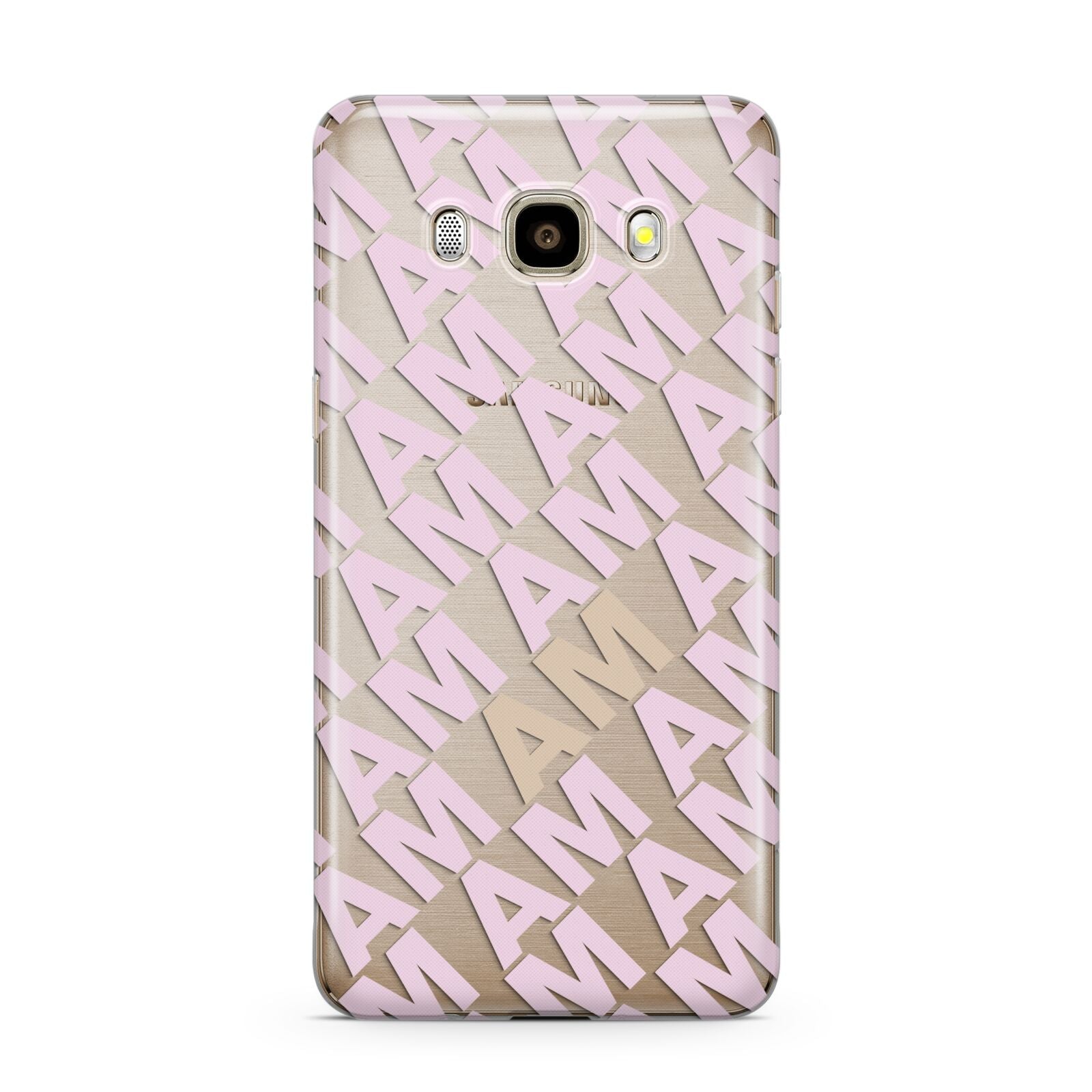 Personalised Diagonal Bold Initials Samsung Galaxy J7 2016 Case on gold phone