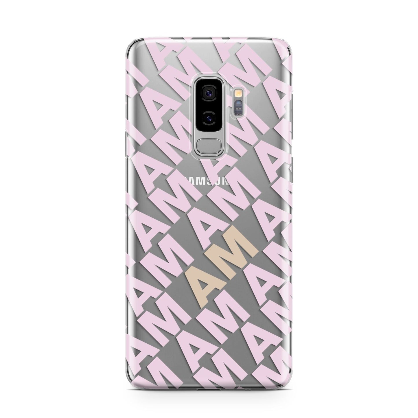 Personalised Diagonal Bold Initials Samsung Galaxy S9 Plus Case on Silver phone