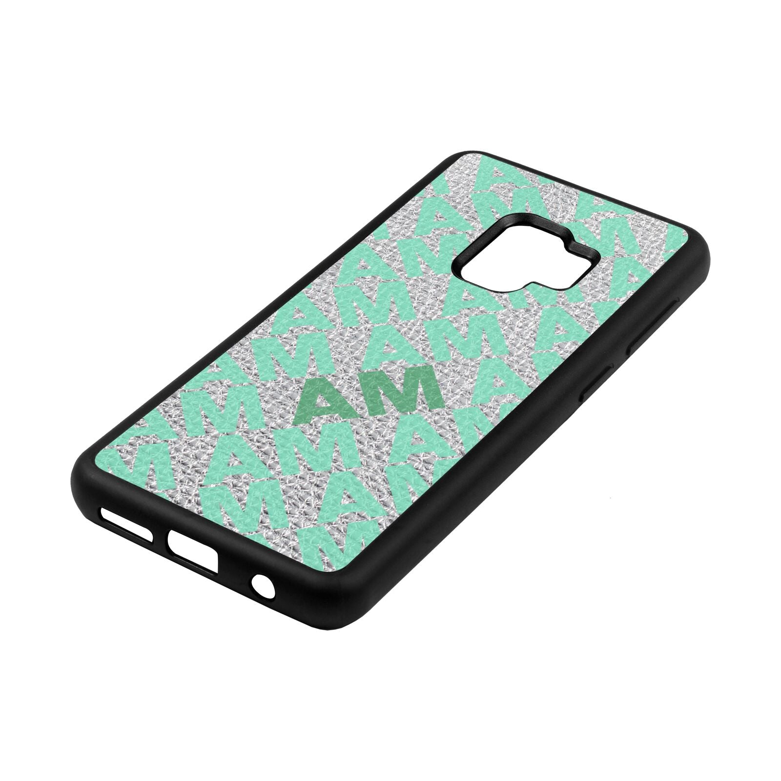 Personalised Diagonal Bold Initials Silver Pebble Leather Samsung S9 Case Side Angle