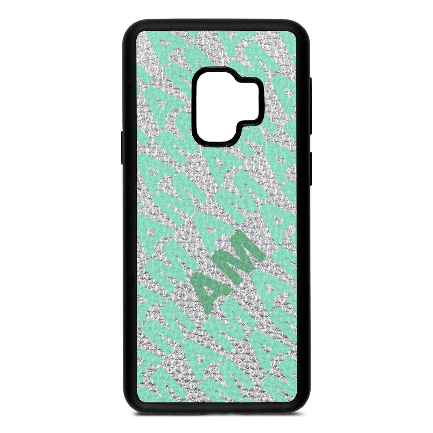 Personalised Diagonal Bold Initials Silver Pebble Leather Samsung S9 Case