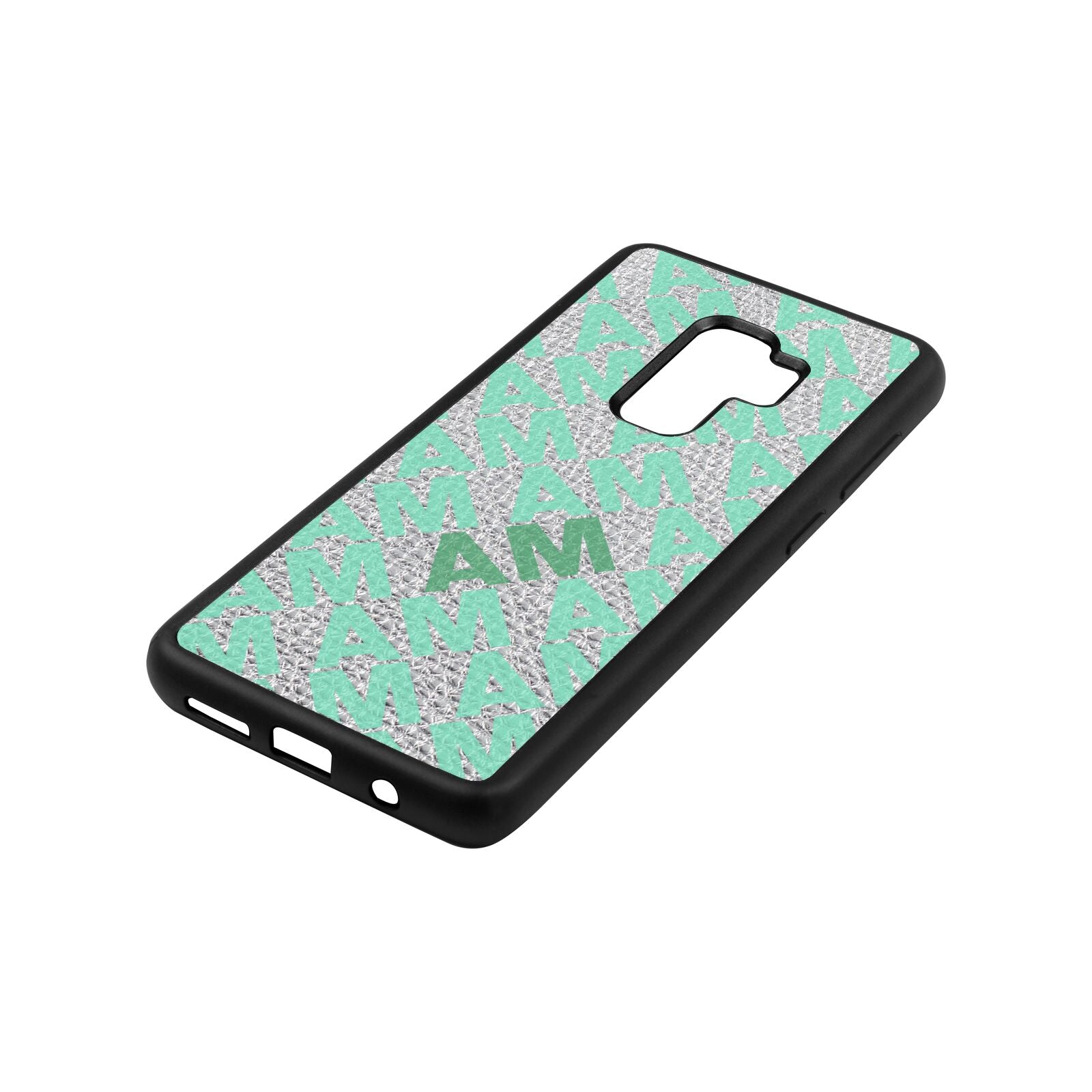 Personalised Diagonal Bold Initials Silver Pebble Leather Samsung S9 Plus Case Side Angle