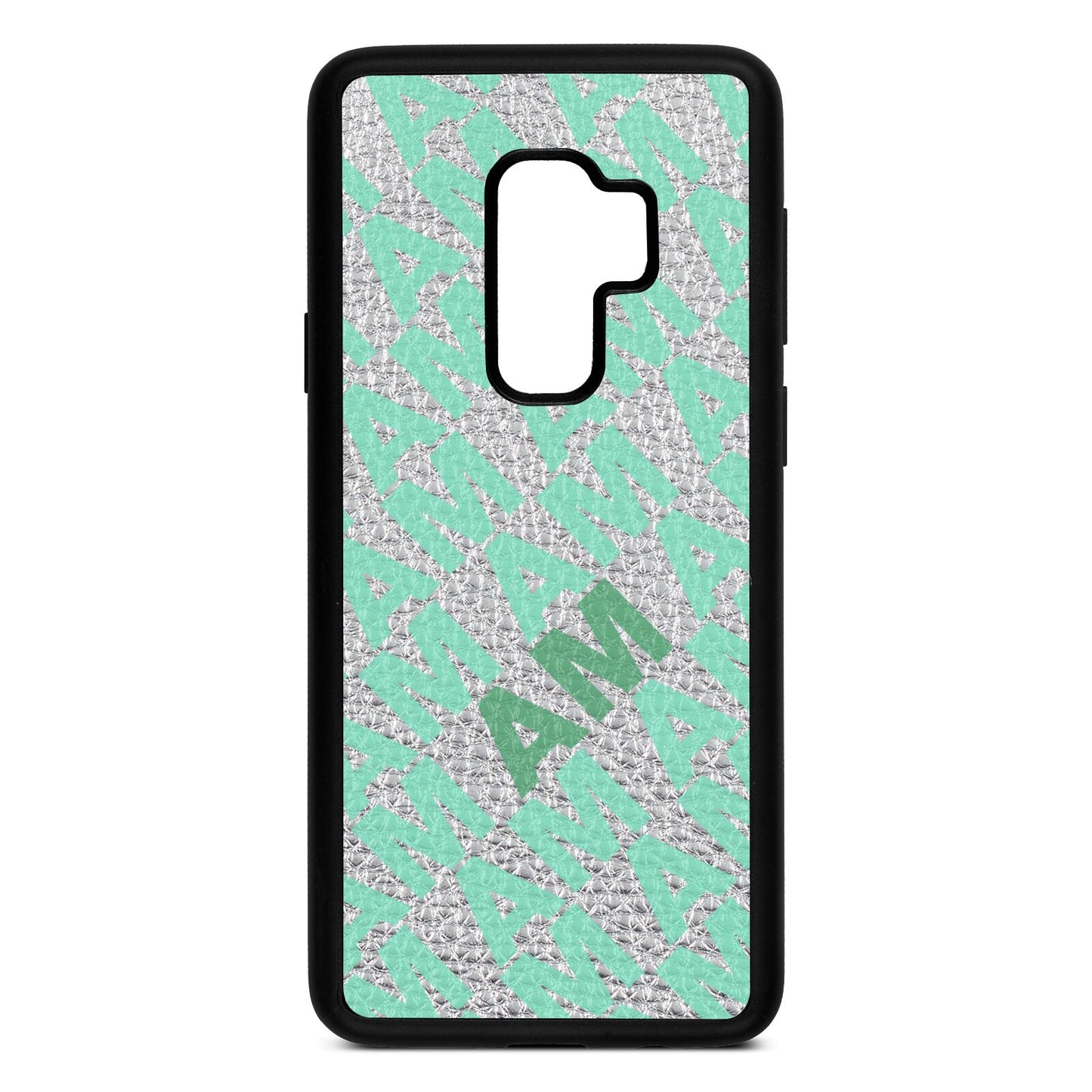 Personalised Diagonal Bold Initials Silver Pebble Leather Samsung S9 Plus Case
