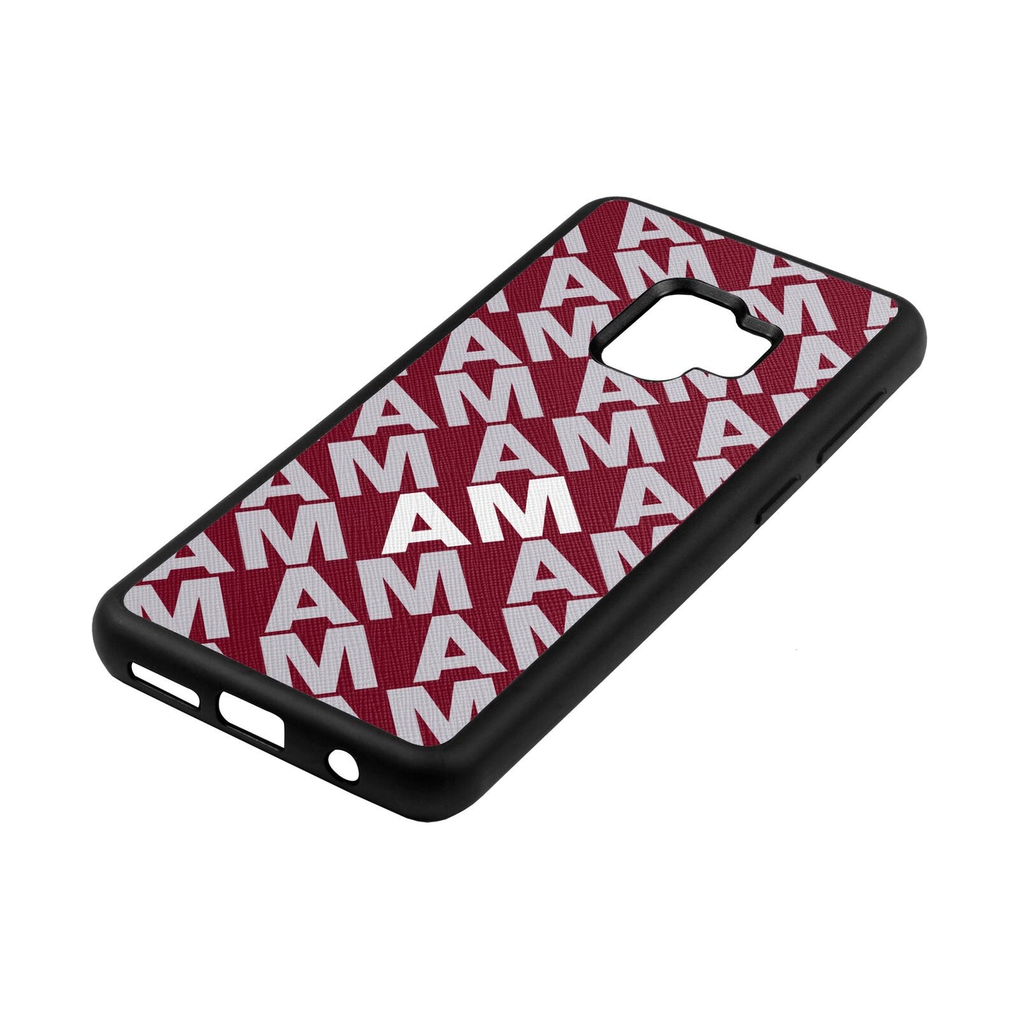 Personalised Diagonal Bold Initials Wine Red Saffiano Leather Samsung S9 Case Side Angle