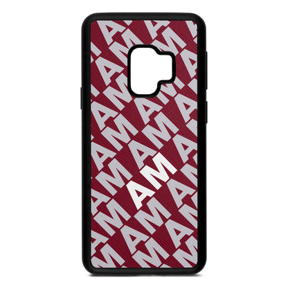 Personalised Diagonal Bold Initials Wine Red Saffiano Leather Samsung S9 Case