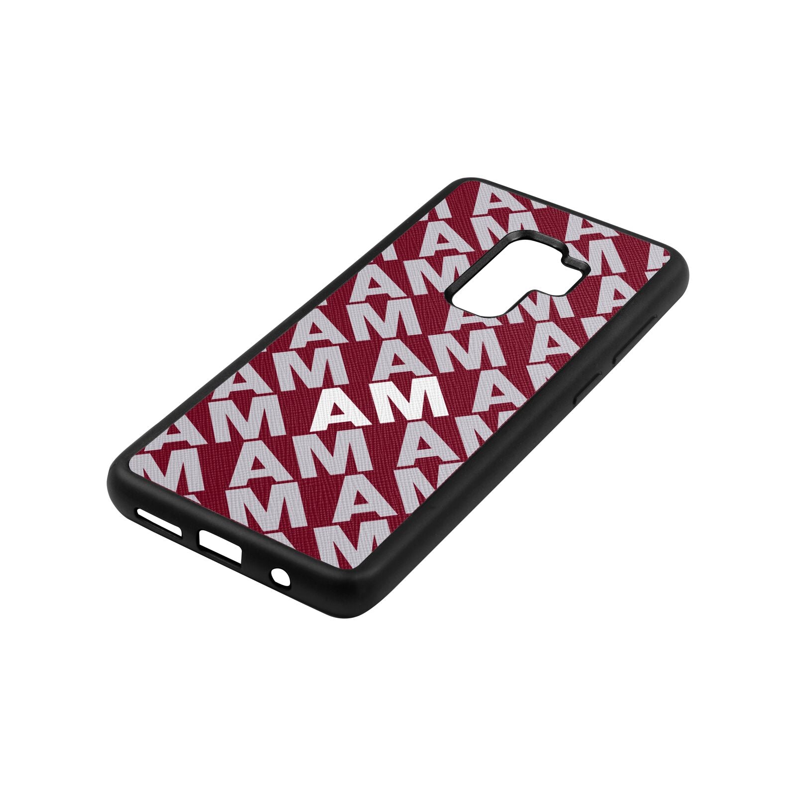 Personalised Diagonal Bold Initials Wine Red Saffiano Leather Samsung S9 Plus Case Side Angle