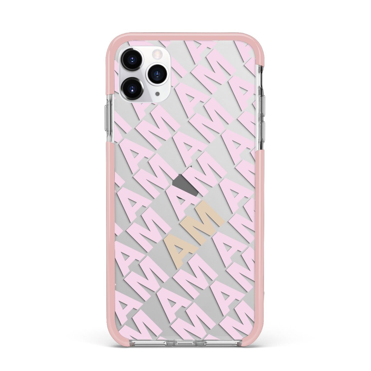 Personalised Diagonal Bold Initials iPhone 11 Pro Max Impact Pink Edge Case