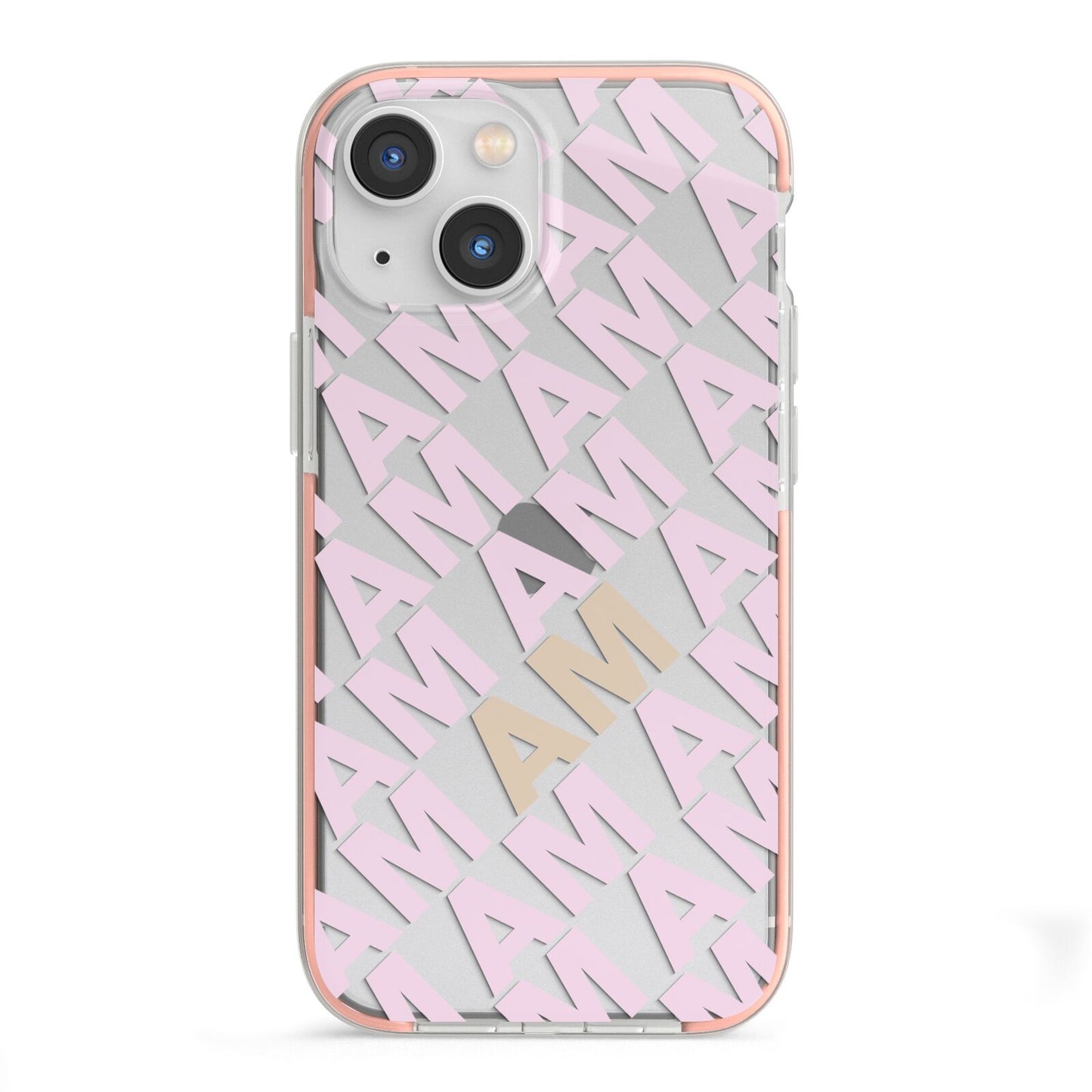 Personalised Diagonal Bold Initials iPhone 13 Mini TPU Impact Case with Pink Edges