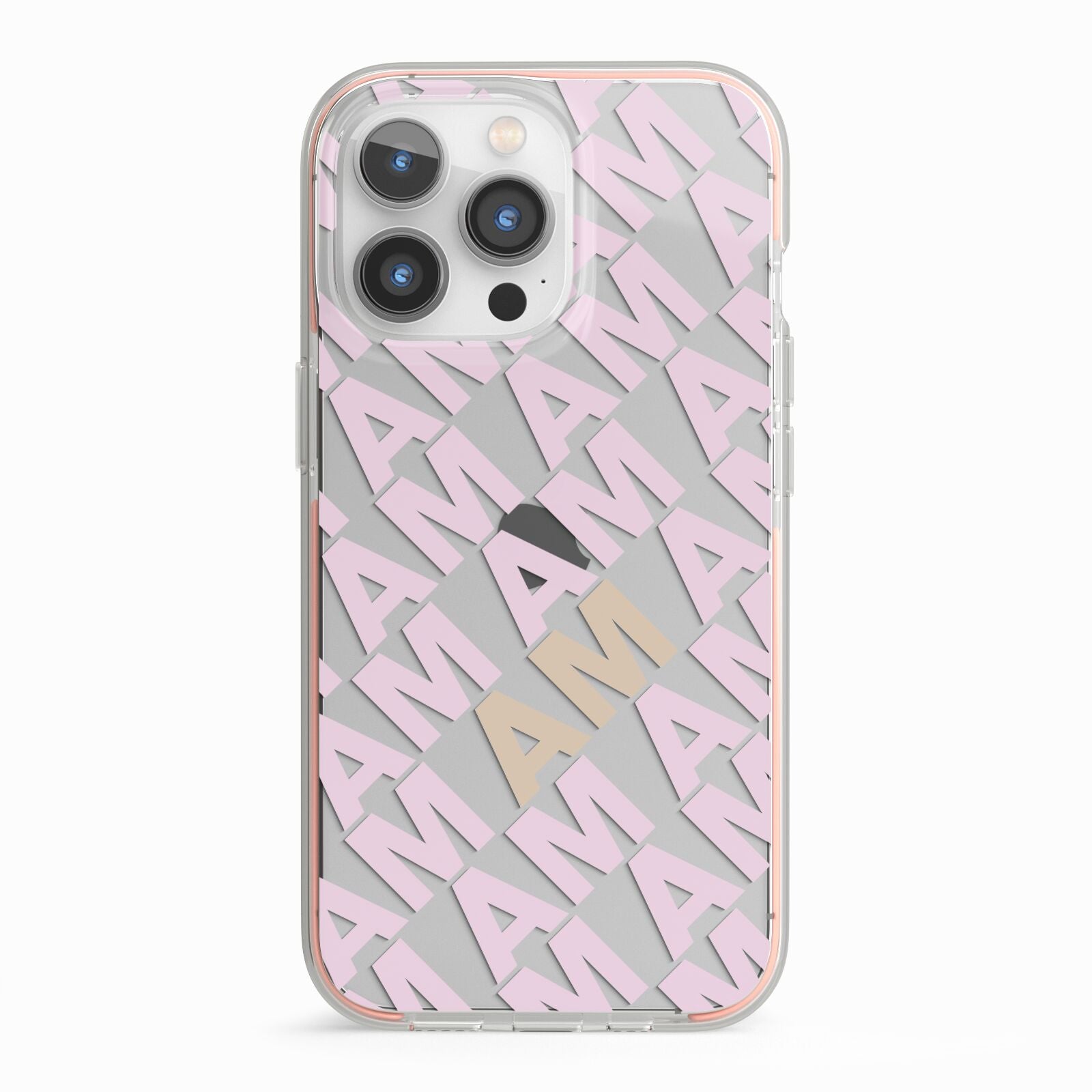 Personalised Diagonal Bold Initials iPhone 13 Pro TPU Impact Case with Pink Edges