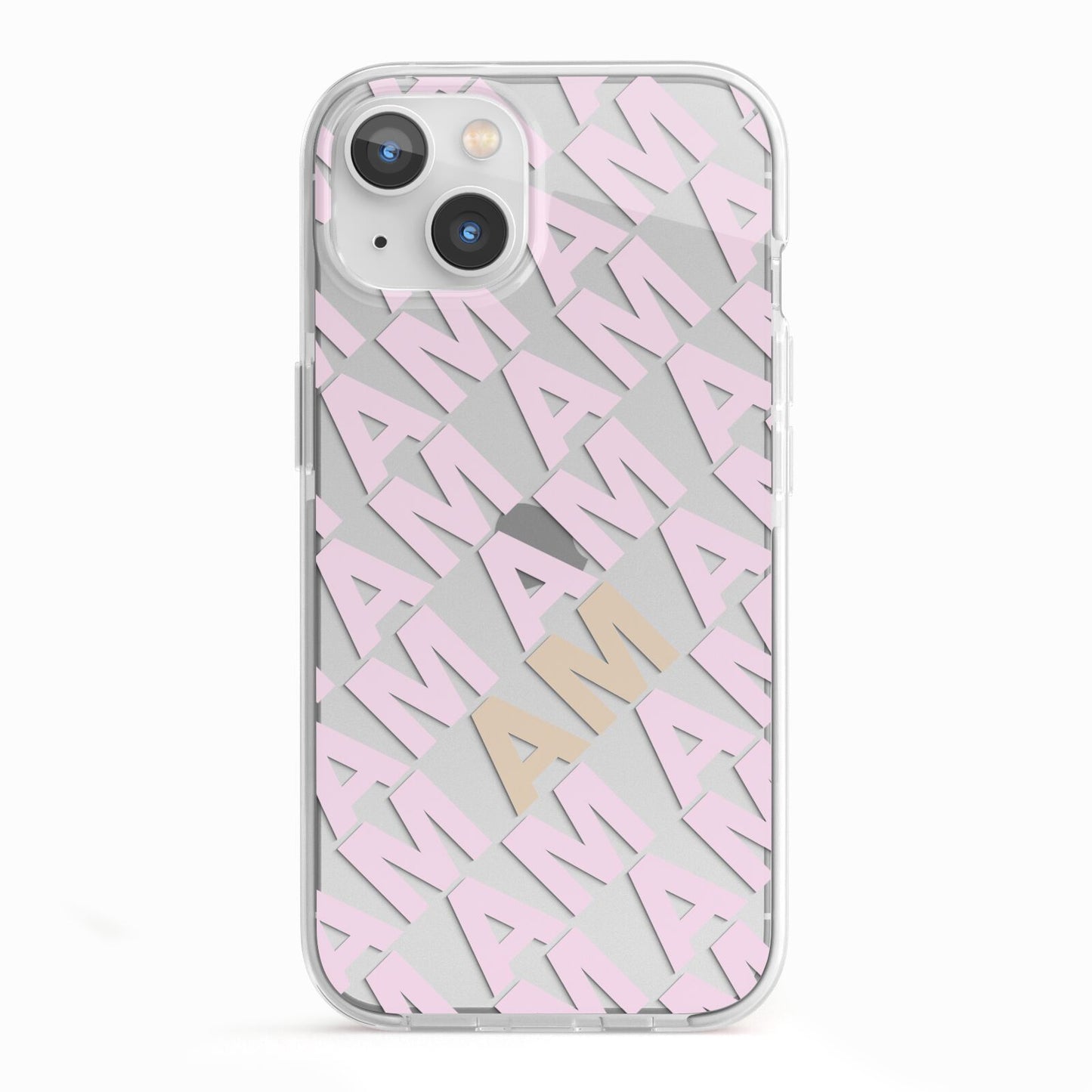 Personalised Diagonal Bold Initials iPhone 13 TPU Impact Case with White Edges
