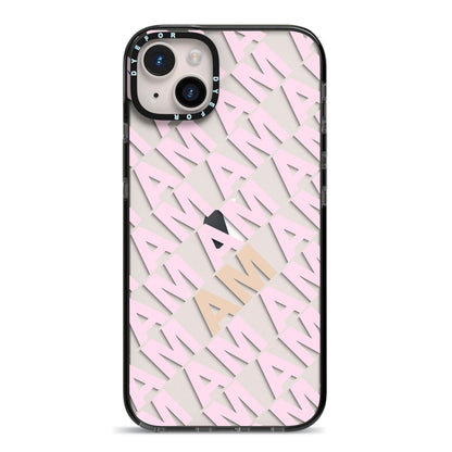 Personalised Diagonal Bold Initials iPhone 14 Plus Black Impact Case on Silver phone